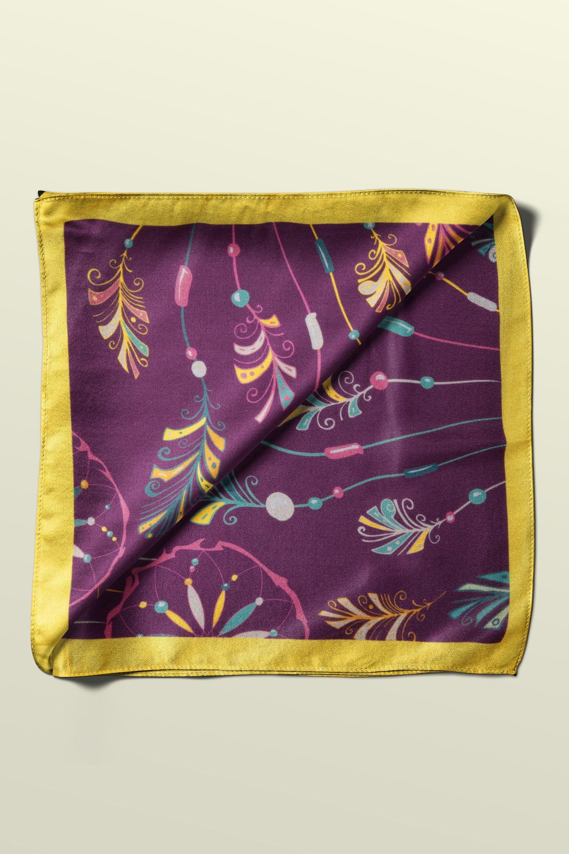 Violla B97 Kadın Yaprak Desenli Bandana 50x50 Yeşil DG0332-22 Snz