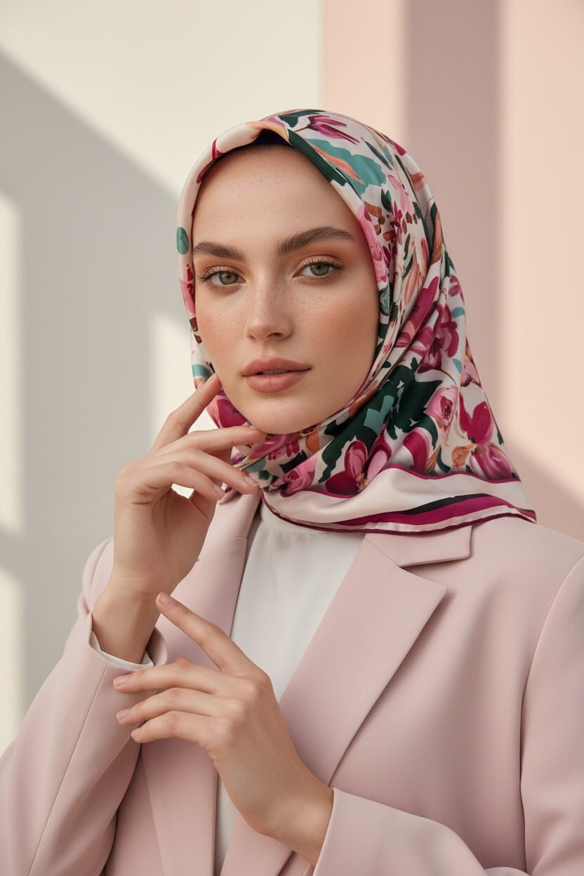 Rayon Çiçek Desenli Mürdüm Renkli 90x90 Dikim Şekli : El Dikişi Eşarp (İpek İçermez)