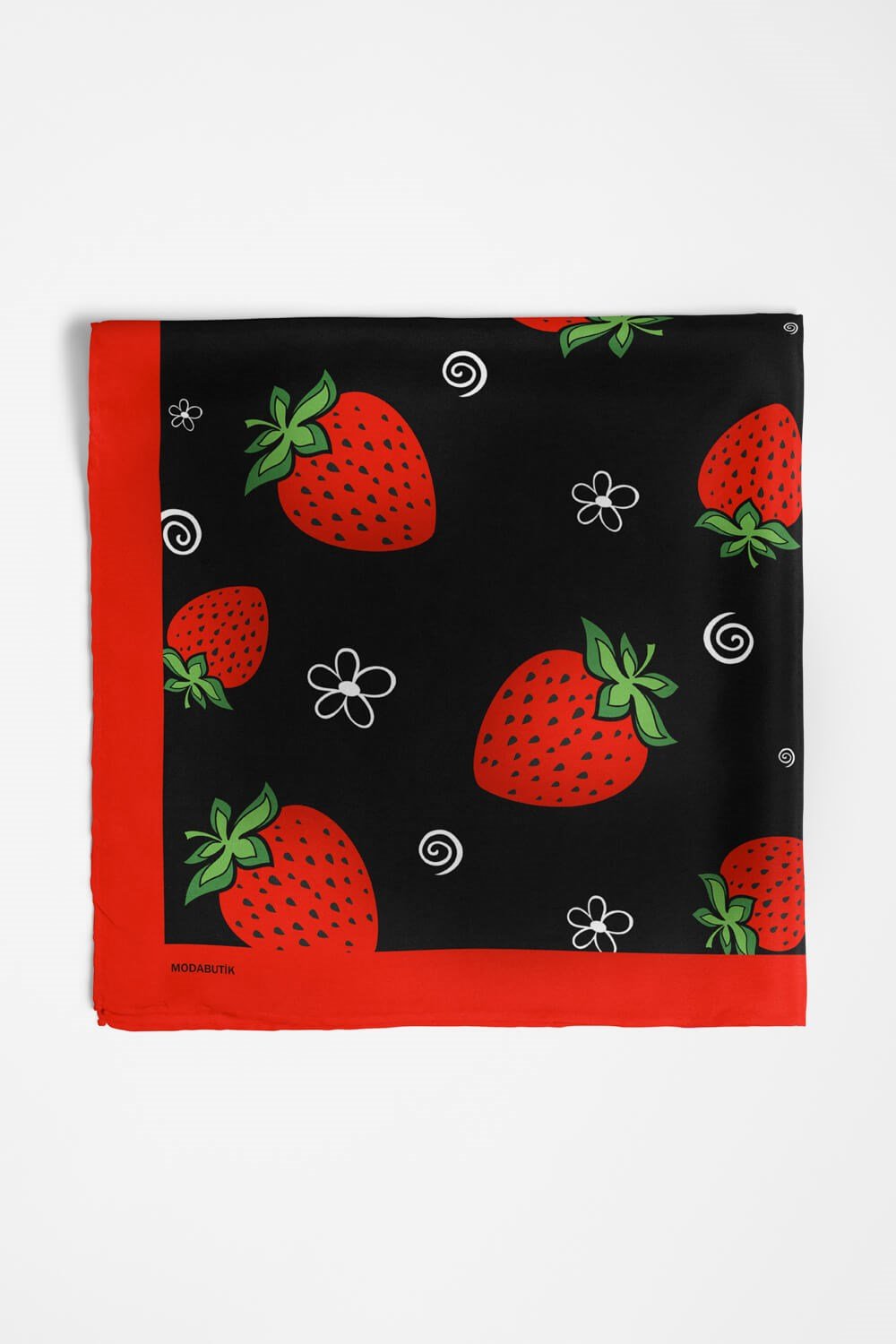 Violla Kadın Çilek Desenli Bandana 50x50 Kırmızı Siyah DG0264-22