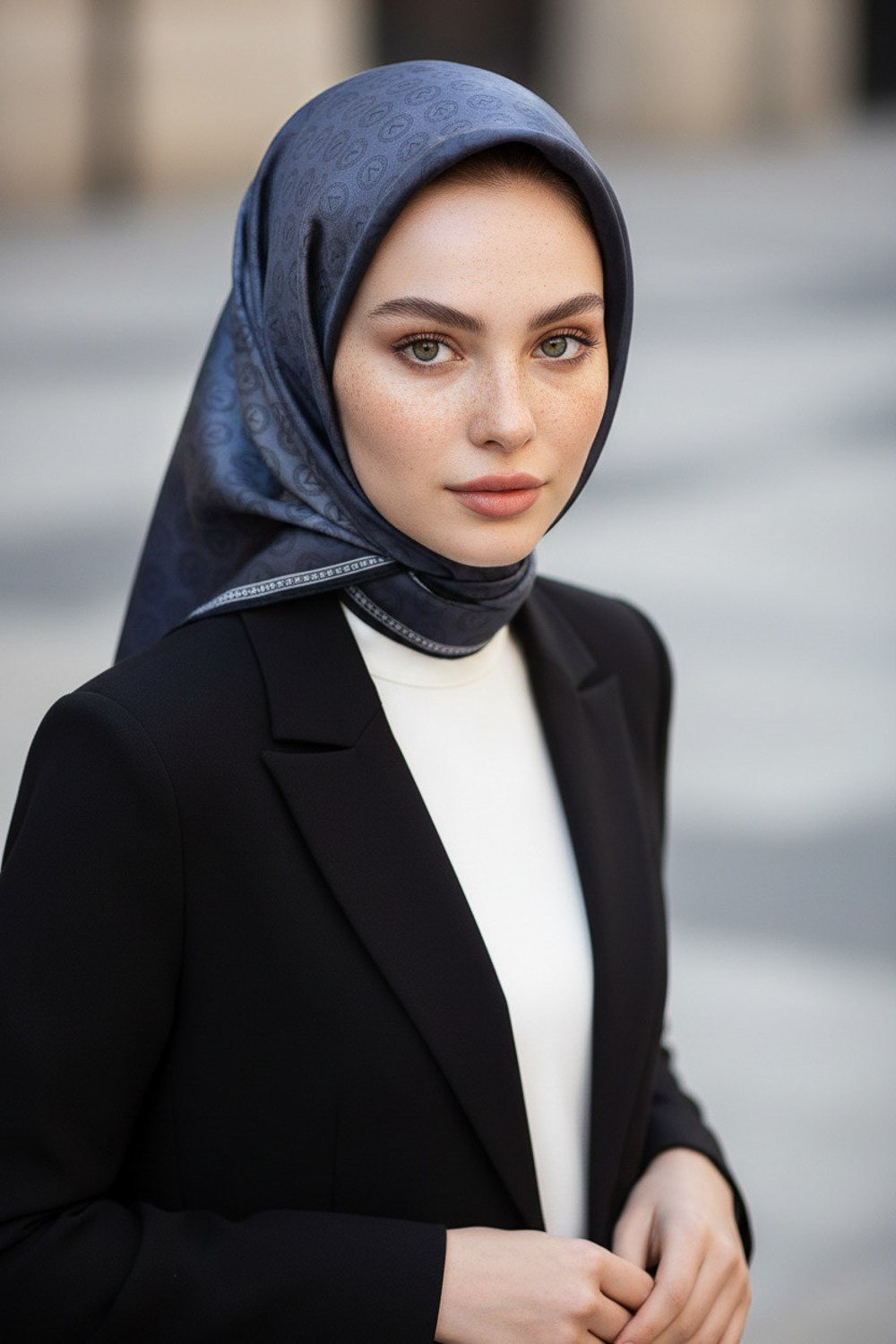 %100 Twill İpek Eşarp 90x90 Siyah Monogram Desenli El Dikişli Kadın Eşarp