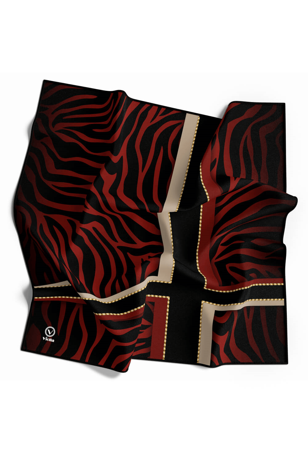Twill Zebra Desenli Siyah - Bordo Renkli 90x90 Eşarp (İpek İçermez) Dikim Şekli : El Dikişi