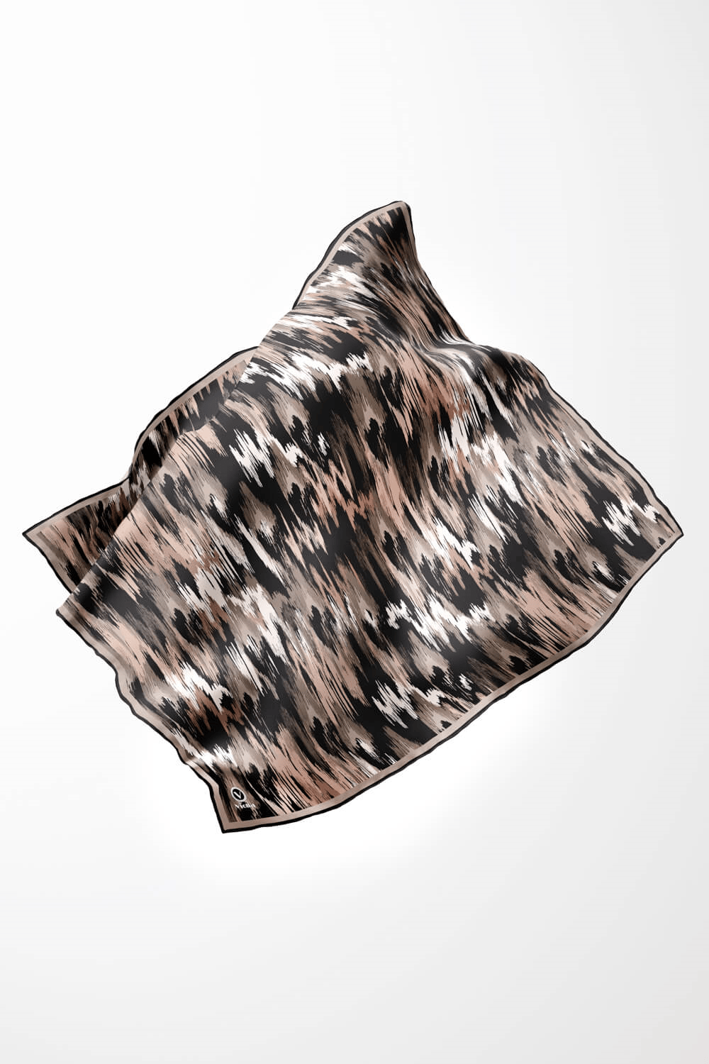 Twill Fırça Desenli Bej Renkli 90x90 Eşarp (İpek İçermez) Kenar Dikiş Şekli El Dikişli