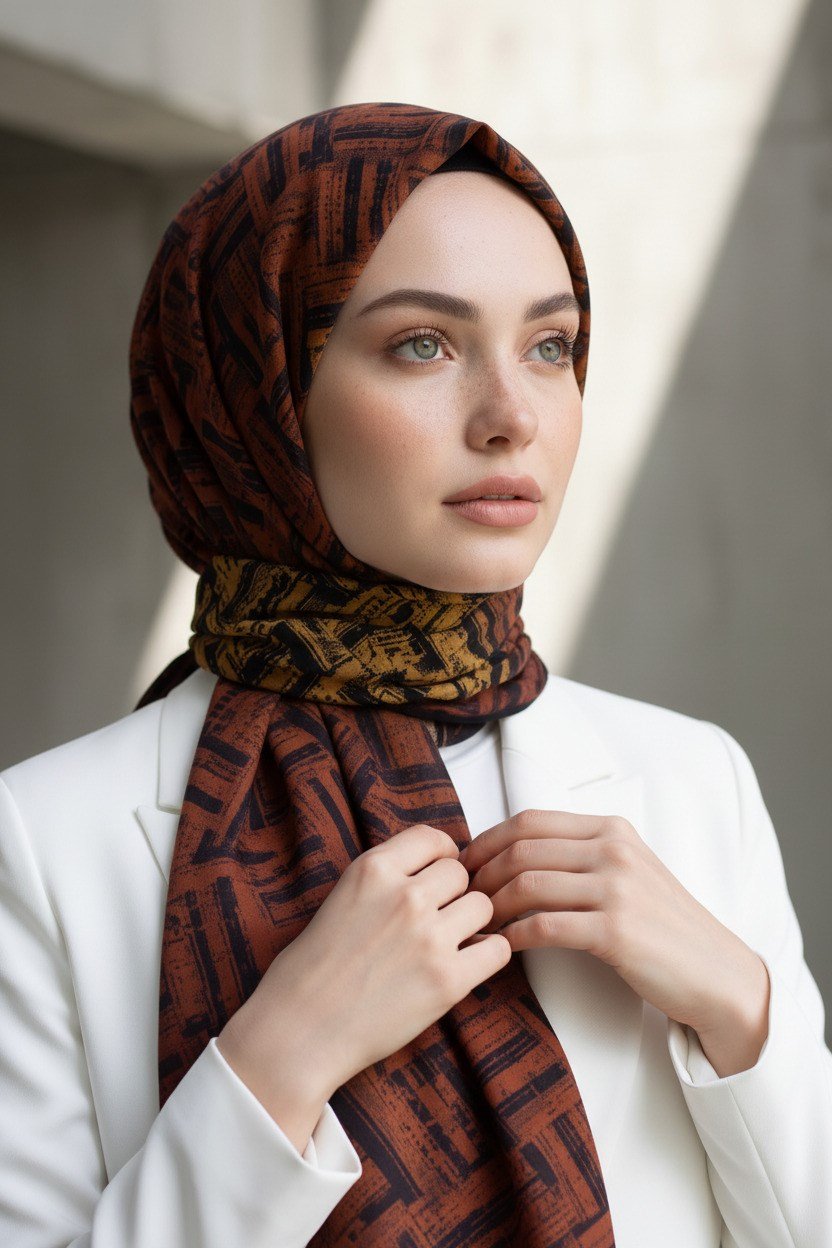 KREP DEGRADELİ ÇİZGİ DESENLİ HARDAL RENKLİ 75X195 KIRIŞMAZ ŞAL