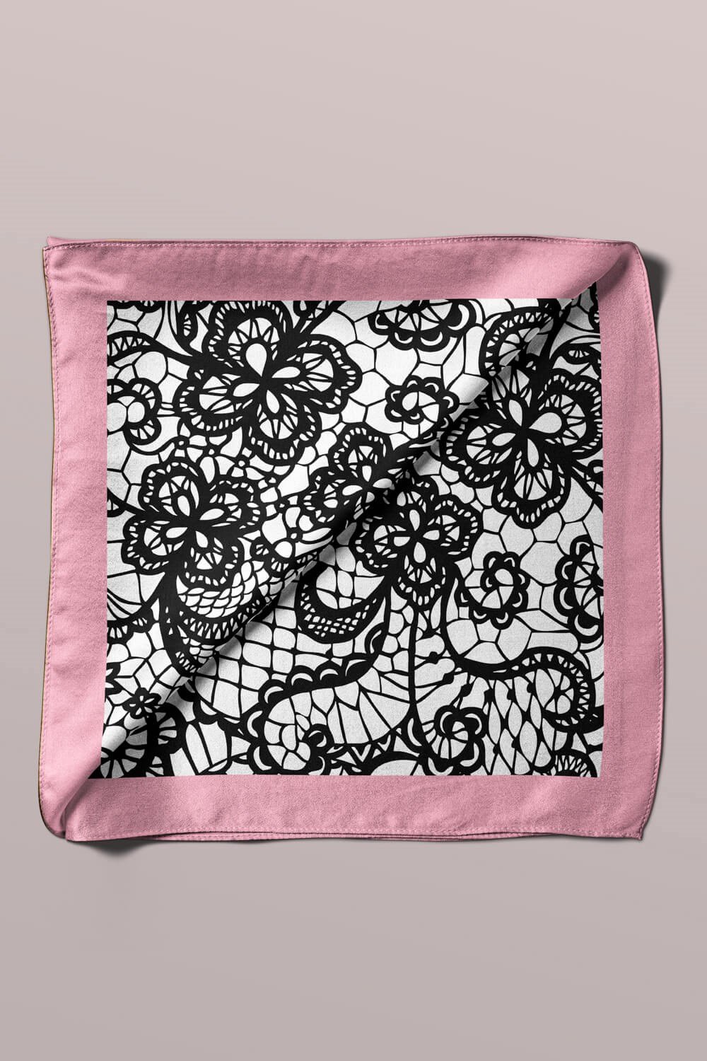 Violla B91  Kadın Dantel Desenli Bandana 50x50 Siyah Beyaz DG0115-22