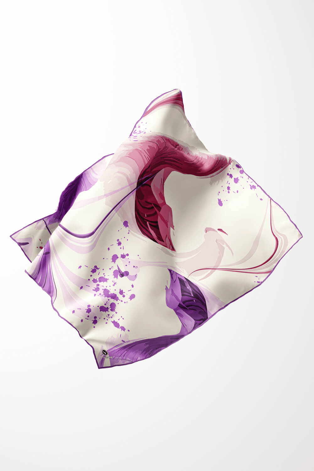 Twill Dalga Desenli Lila Renkli 90x90 Eşarp (İpek İçermez) Kenar Dikiş Şekli El Dikişli