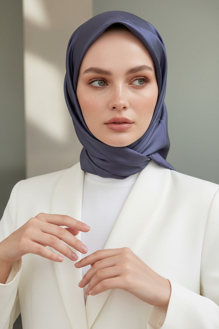 %100 Saf İpek Twill Eşarp 90x90 – Düz Renk, Kaymayan Tok Dokulu, El Dikişli