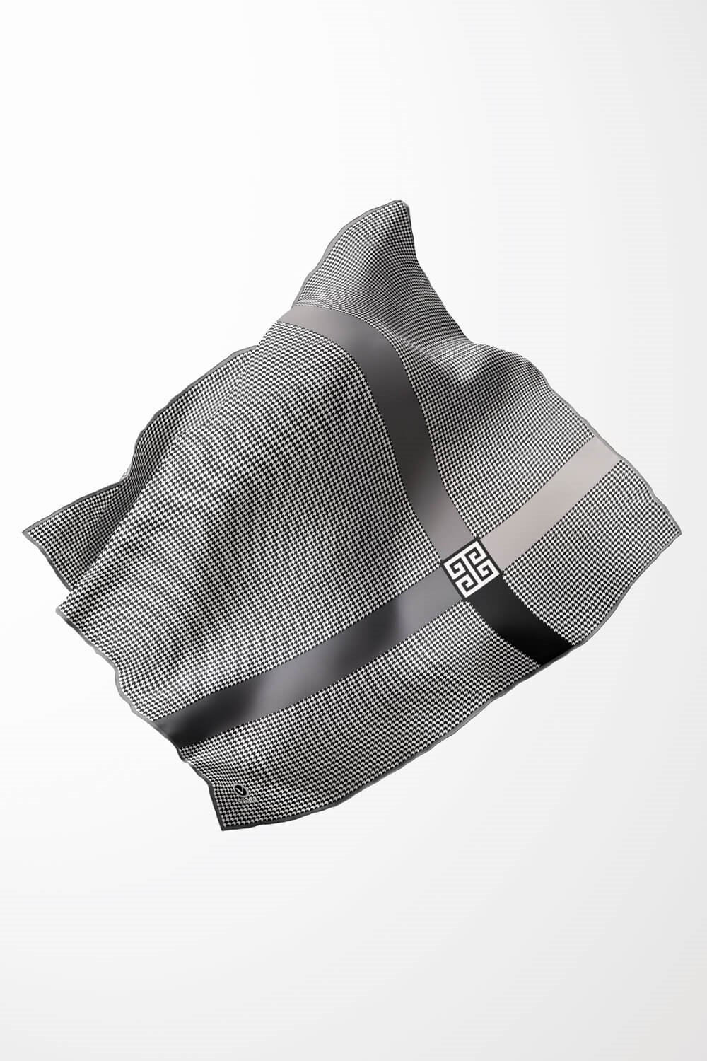 Twill Kazayaklı Şerit Desenli Gri Renkli 90x90 Eşarp (İpek İçermez) Dikim Şekli : El Dikişi