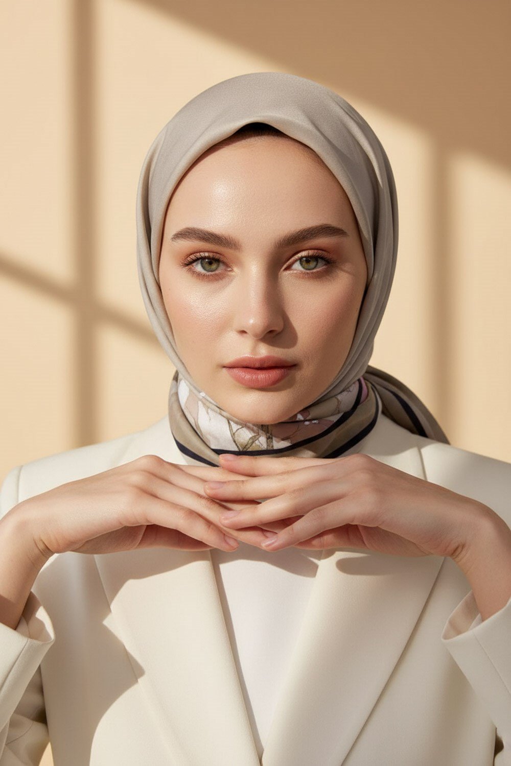 KREP ÇİÇEK DESENLİ BEJ - GÜL KURUSU RENKLİ 75X195 KIRIŞMAZ ŞAL