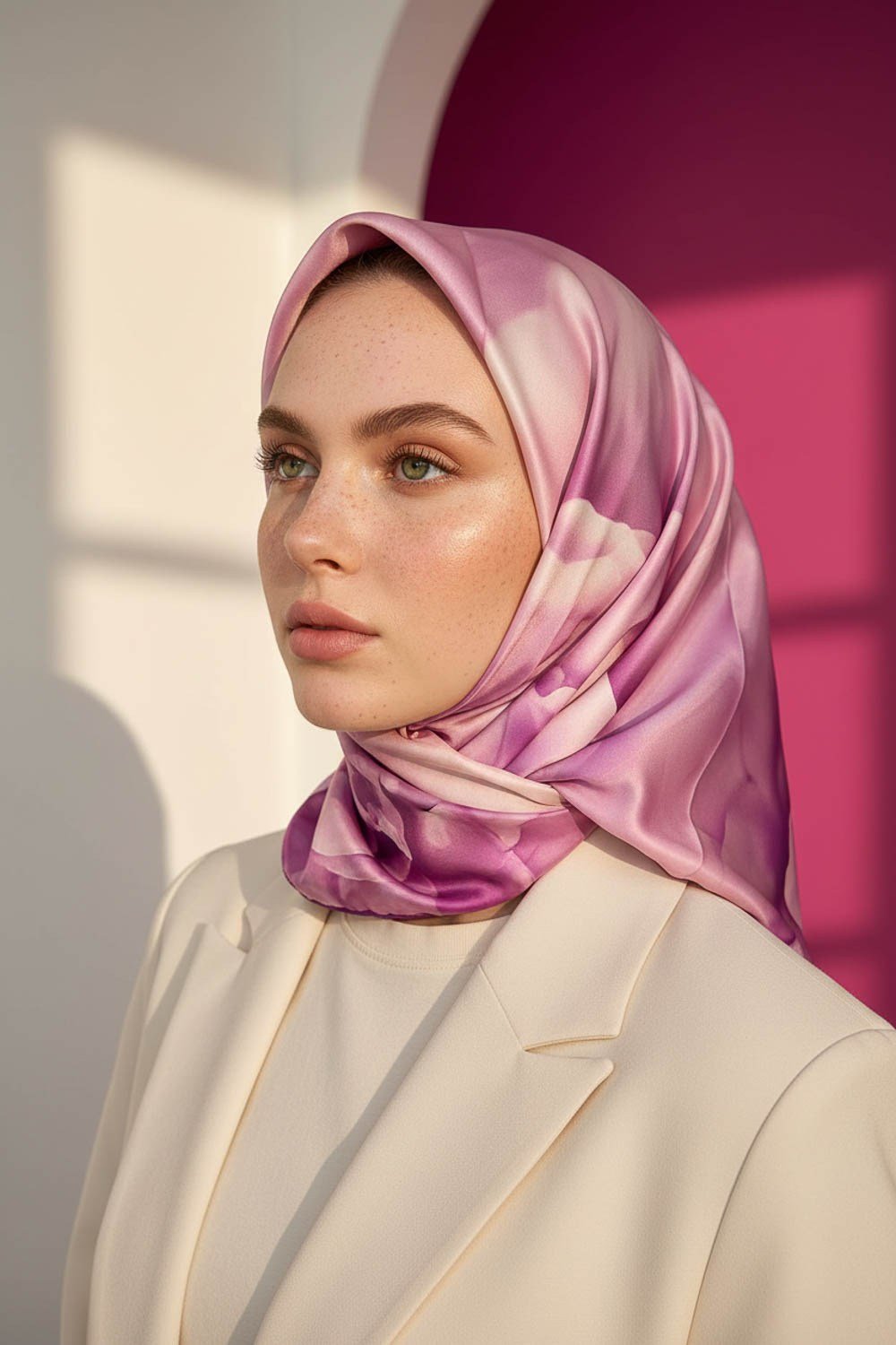 Rayon Büyük Çiçek Desenli Mürdüm Renkli 90x90 Eşarp (İpek İçermez) Kenar Dikiş Şekli El Dikişli