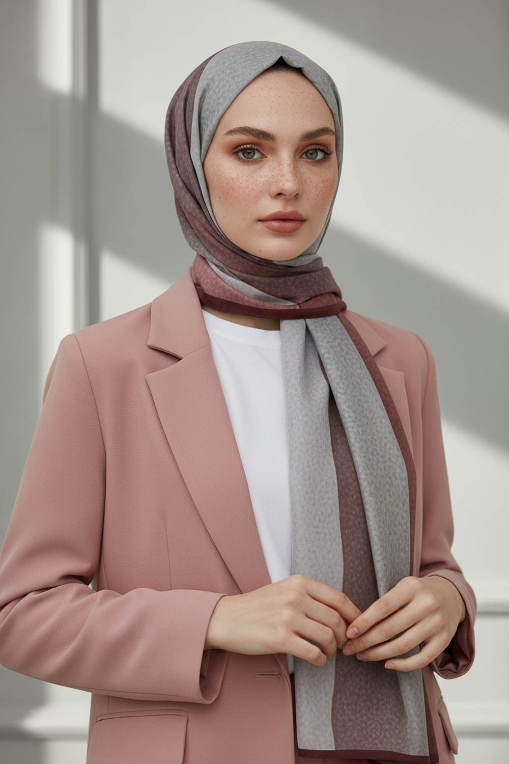 KREP DALGA DESENLİ GÜL KURUSU RENKLİ 75X195 KIRIŞMAZ ŞAL