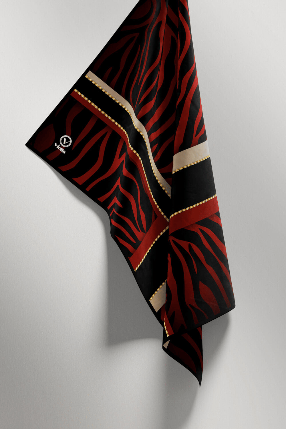 Twill Zebra Desenli Siyah - Bordo Renkli 90x90 Eşarp (İpek İçermez) Dikim Şekli : El Dikişi