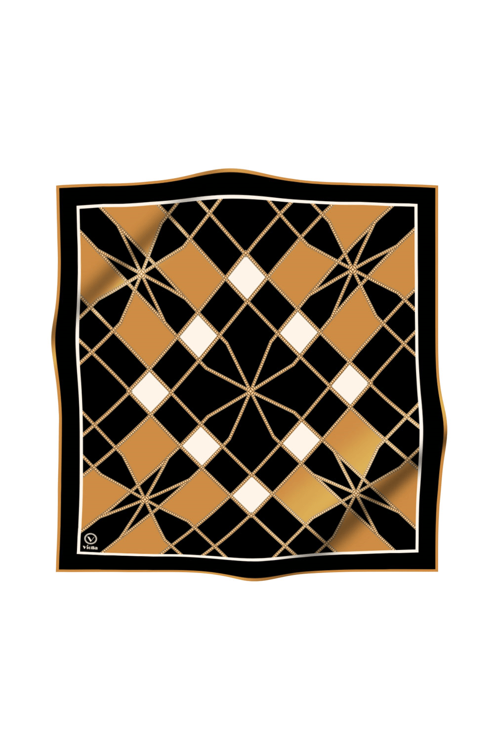 Twill Gold Detaylı Geometrik Çiçekli Desenli Hardal Renkli 90x90 Eşarp (İpek İçermez) Kenar Dikiş Şekli El Dikişli