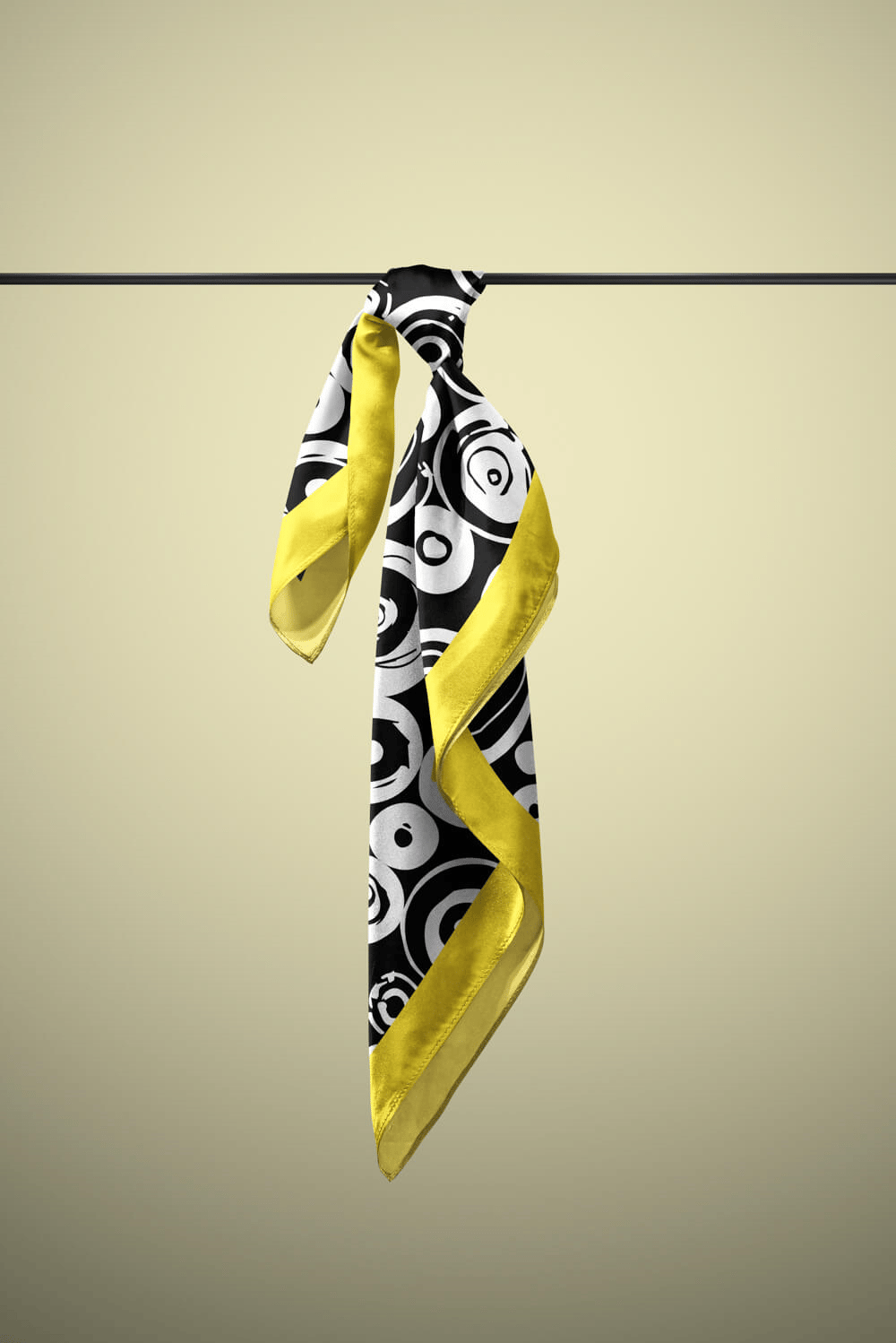 F51 Kadın Halka Desenli Bandana 50x50 Siyah Beyaz DG0327-22