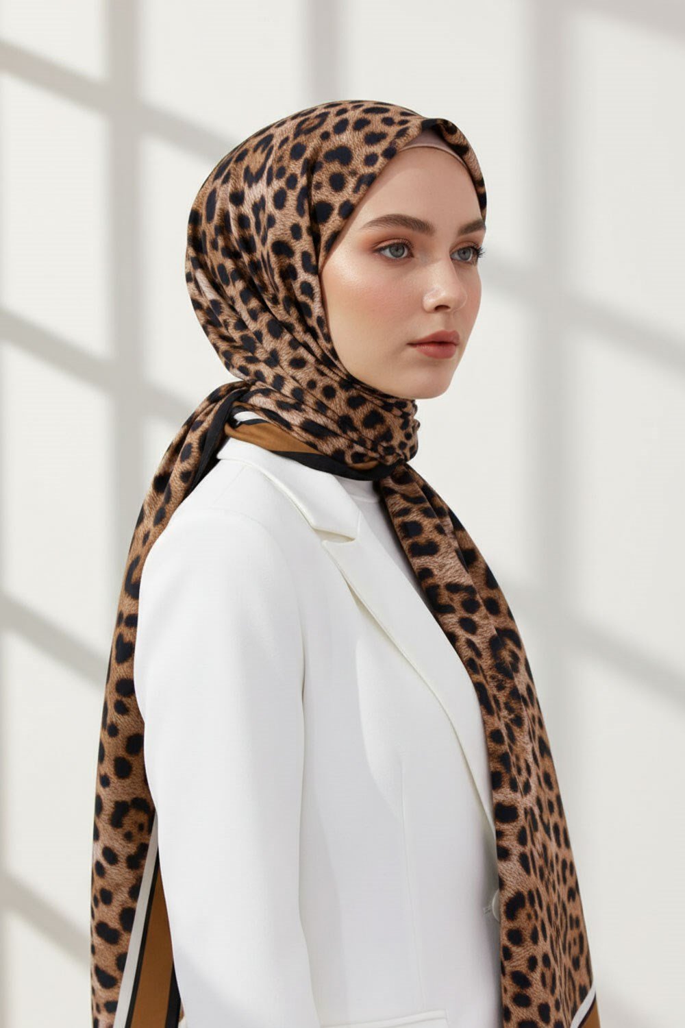 KREP LEOPAR DESENLİ TABA RENKLİ 75X195 KIRIŞMAZ ŞAL