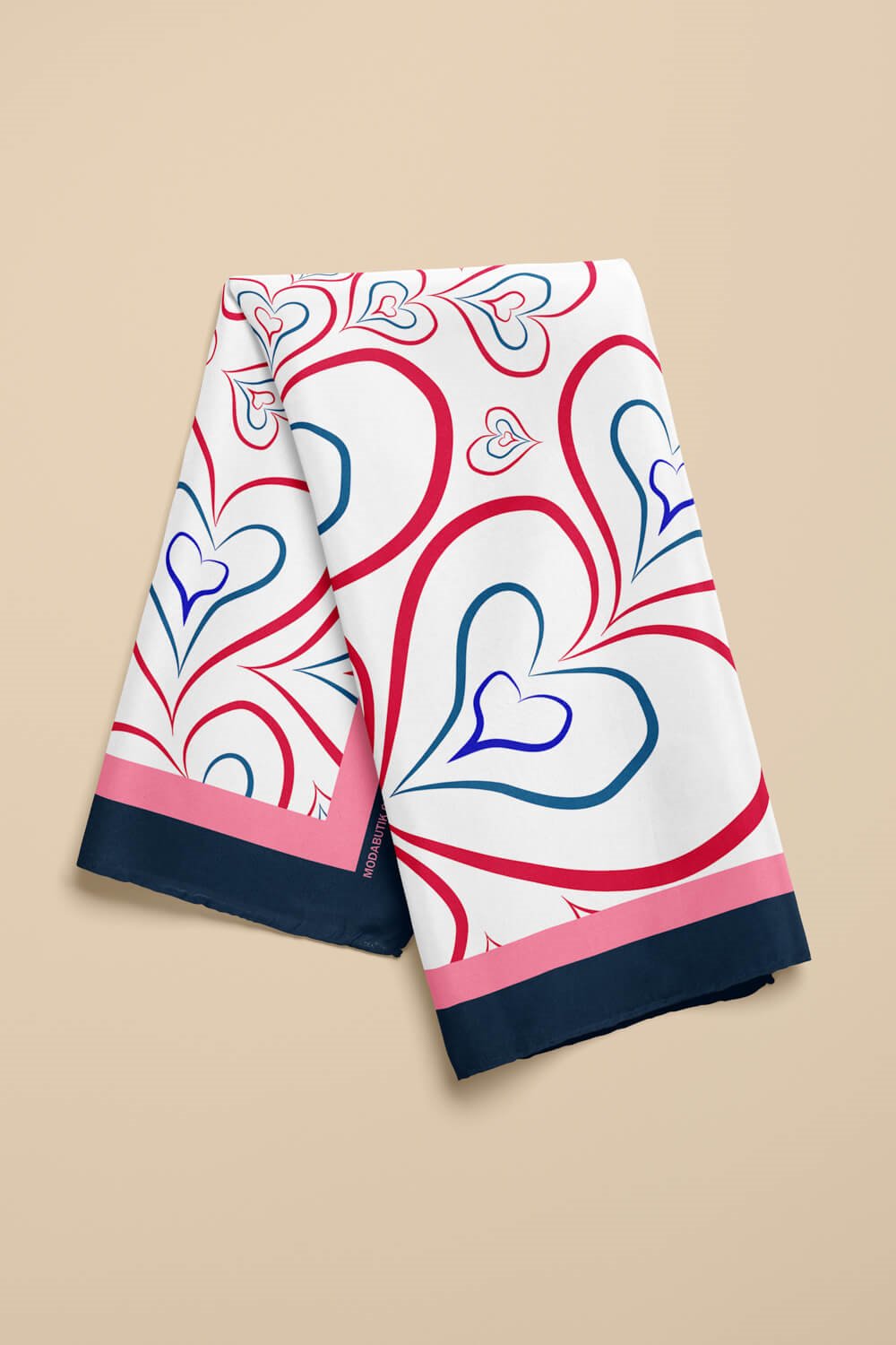 H18 Kadın Kırmızı Kalp Desenli 50x50 Bandana HYL DG0824-22