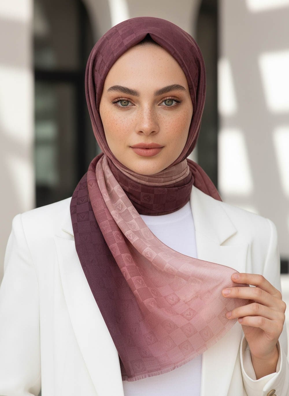 Vissona %57 İPEK %43 PAMUK Degrade Desenli Bakır Renkli Şal -  70x190 Dikiş Tipi İtalyan Dikişli