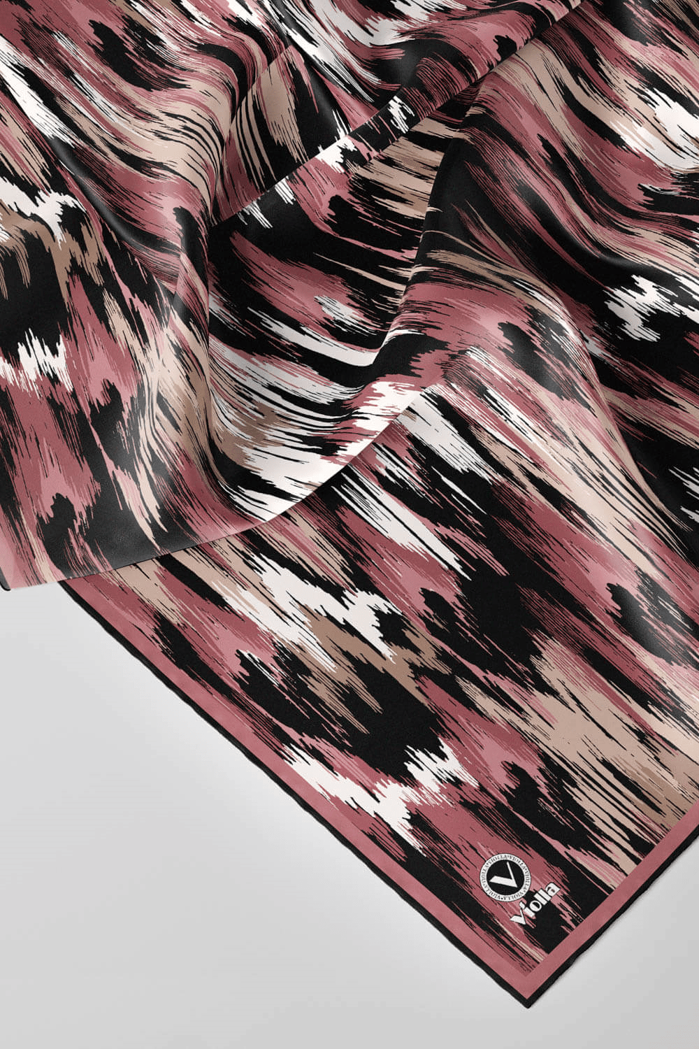 Twill Fırça Desenli Pudra Renkli 90x90 Eşarp (İpek İçermez) Kenar Dikiş Şekli El Dikişli