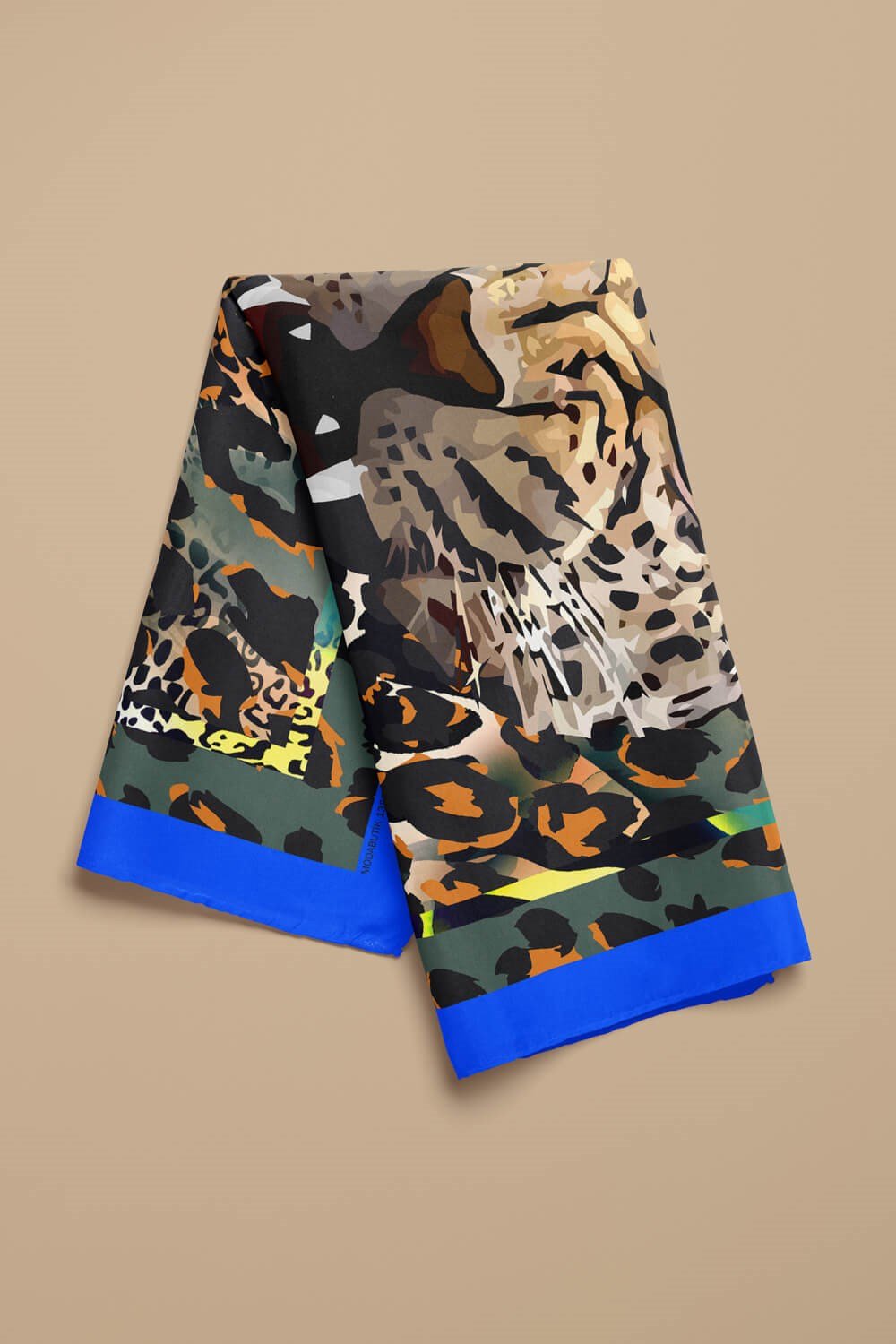 Violla Kadın Krem Kahve Kaplan Desenli 50x50 Bandana