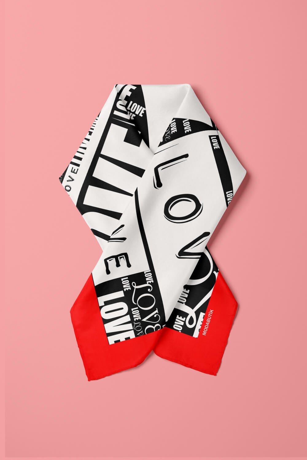 A30 Kadın Love Desenli Bandana 50x50 Siyah Beyaz DG0135-22