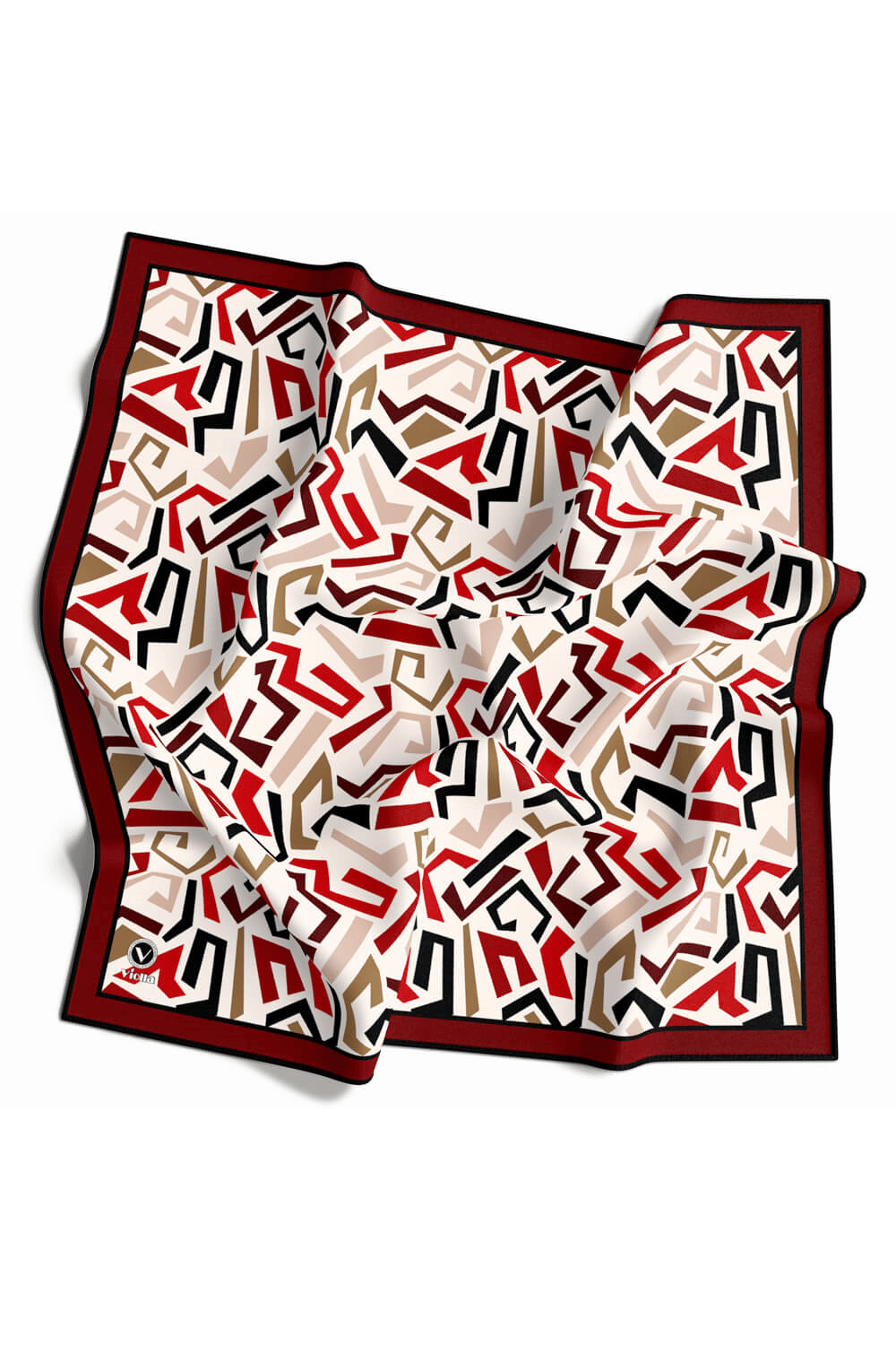Twill Geometrik Desenli Bordo Renkli 90x90 Eşarp (İpek İçermez) Kenar Dikiş Şekli El Dikişli