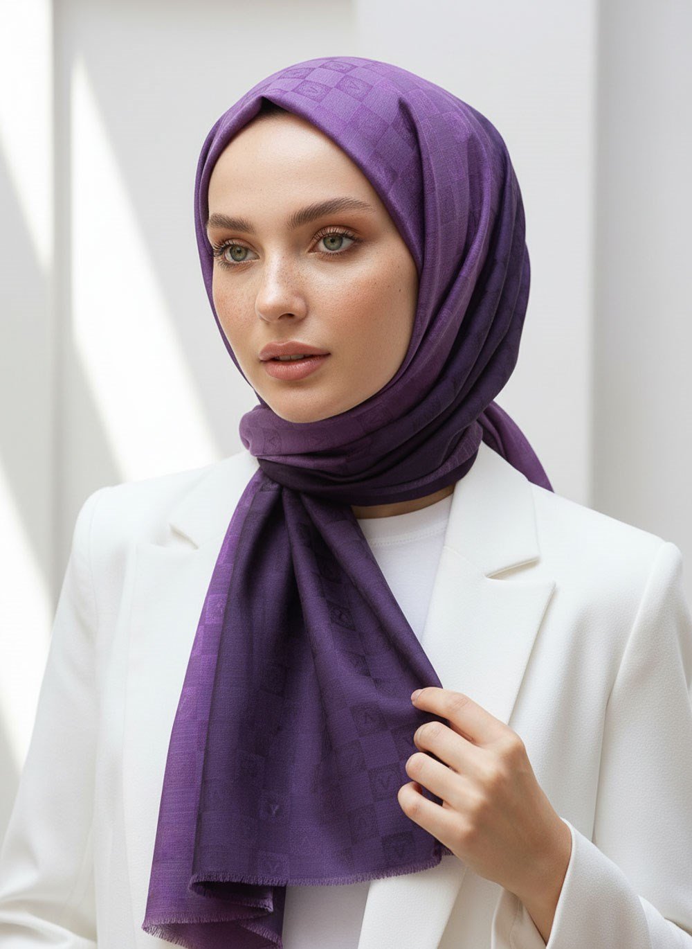 Vissona %57 İPEK %43 PAMUK Degrade Desenli Leylak Renkli Şal -  70x190 Dikiş Tipi İtalyan Dikişli