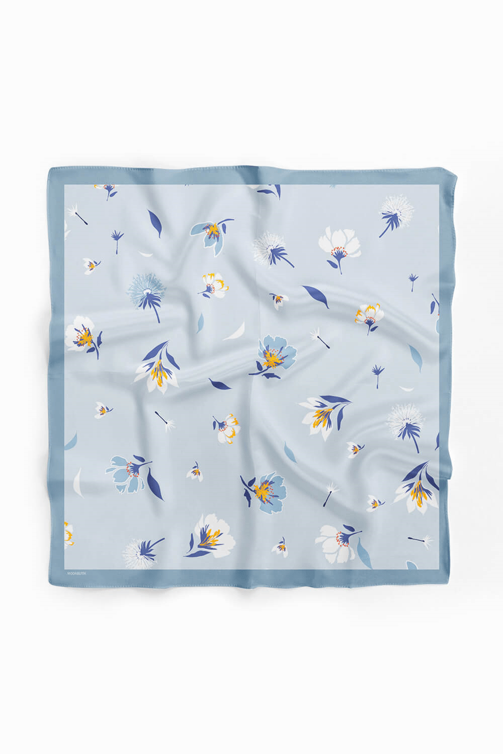 Kadın Çiçek Desenli Bandana 50x50 Açık Mavi DG0157-22 Snz