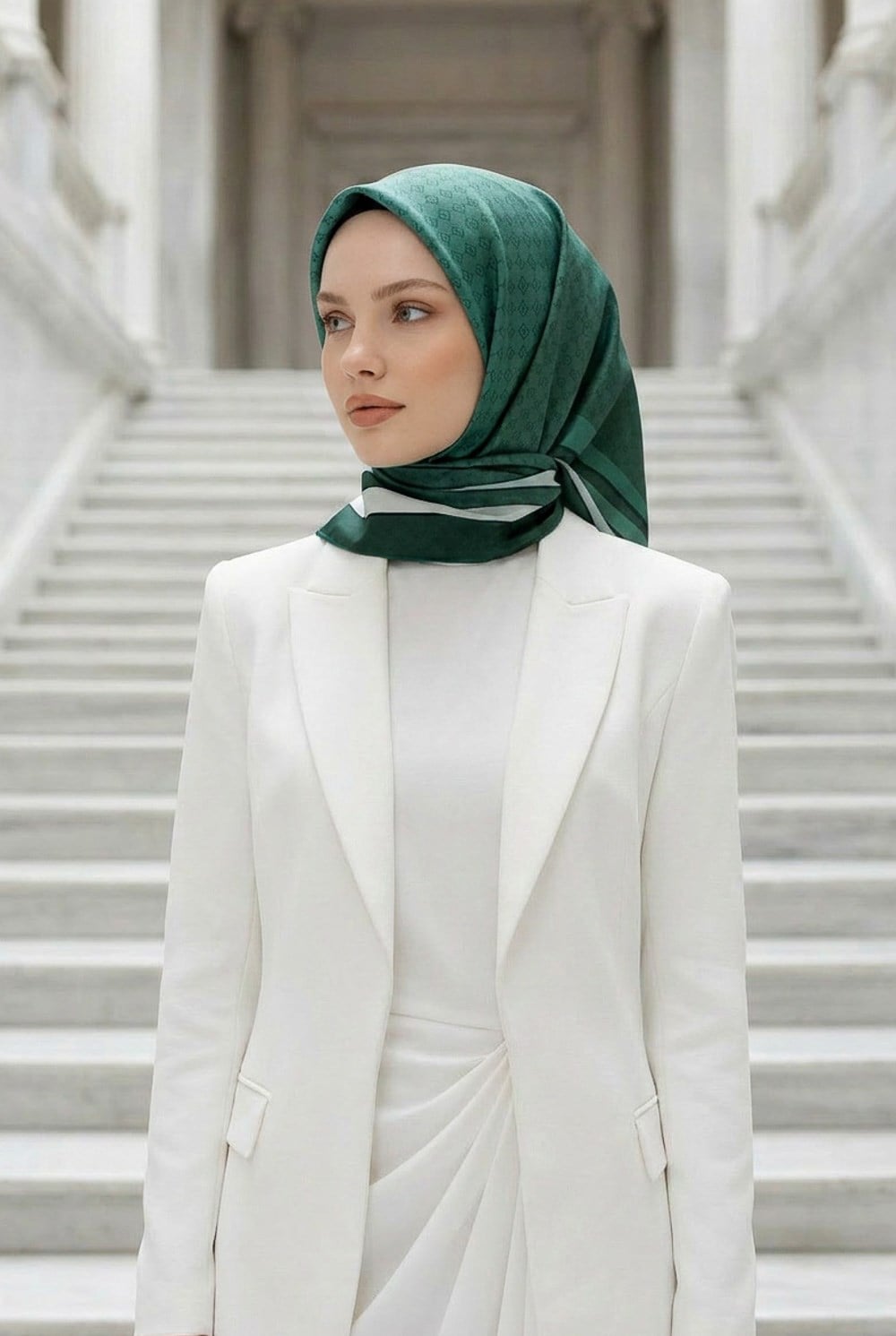 %100 Twill İpek Degrade Desenli Petrol Yeşili - Mint Yeşili Renkli 90x90 Eşarp Dikim Şekli : El Dikişi