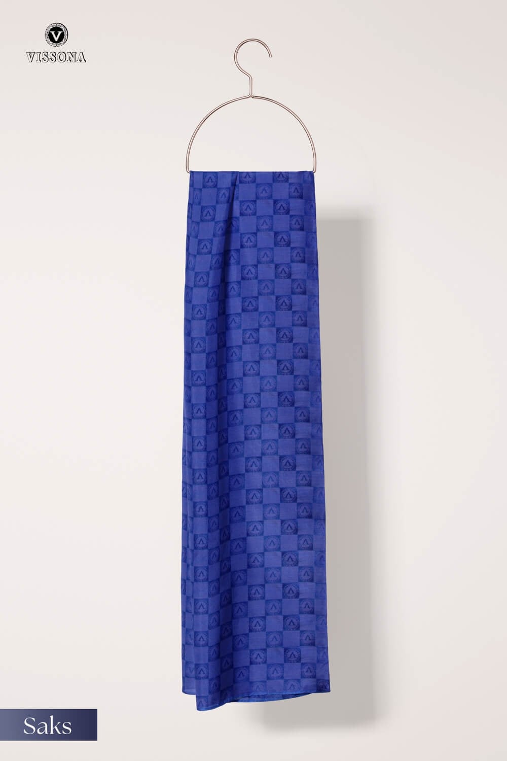 Vissona %57 İPEK %43 PAMUK Monogram Desenli Saks Renkli Şal -  70x190 Dikiş Tipi İtalyan Dikişli