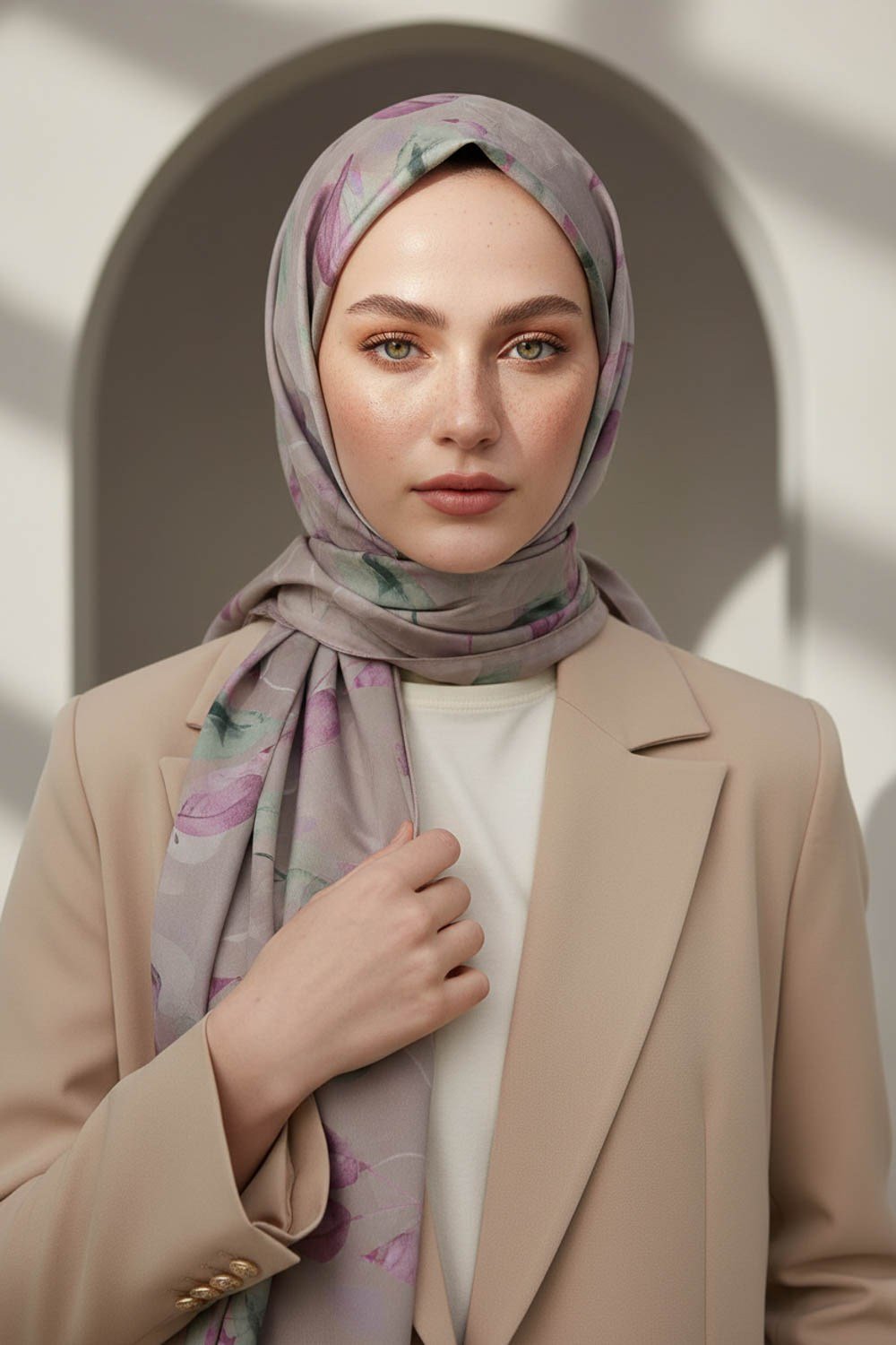 KREP SONBAHAR DESENLİ PEMBE RENKLİ 75X195 KIRIŞMAZ ŞAL