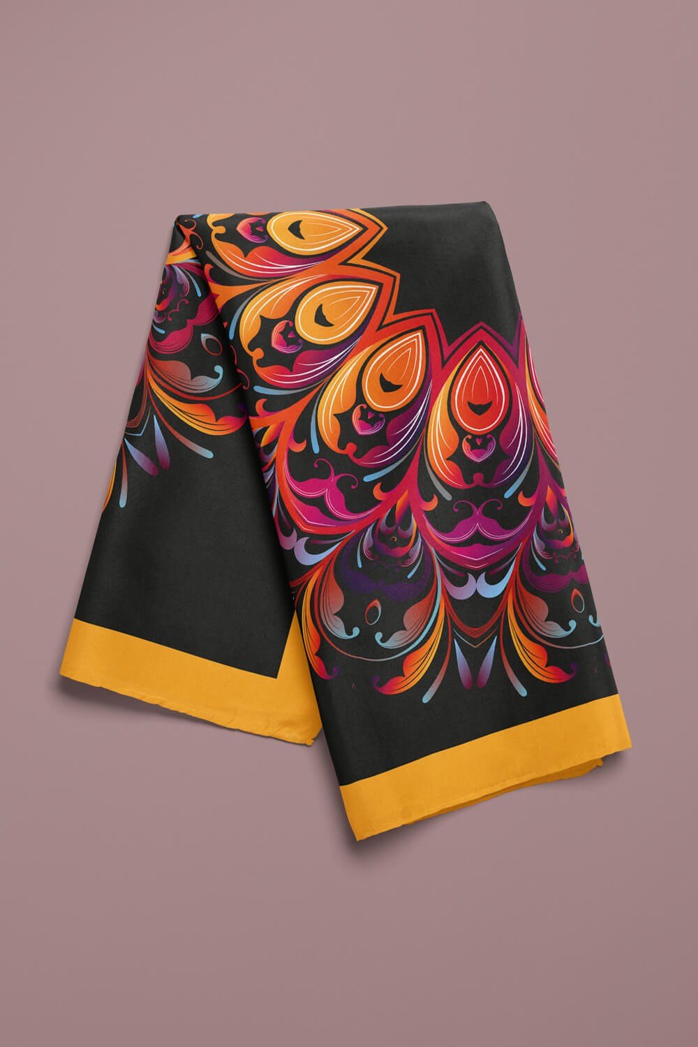 Violla Z35 Kadın Egzotik Desenli Bandana 50x50 Sarı Mor DG0309-22