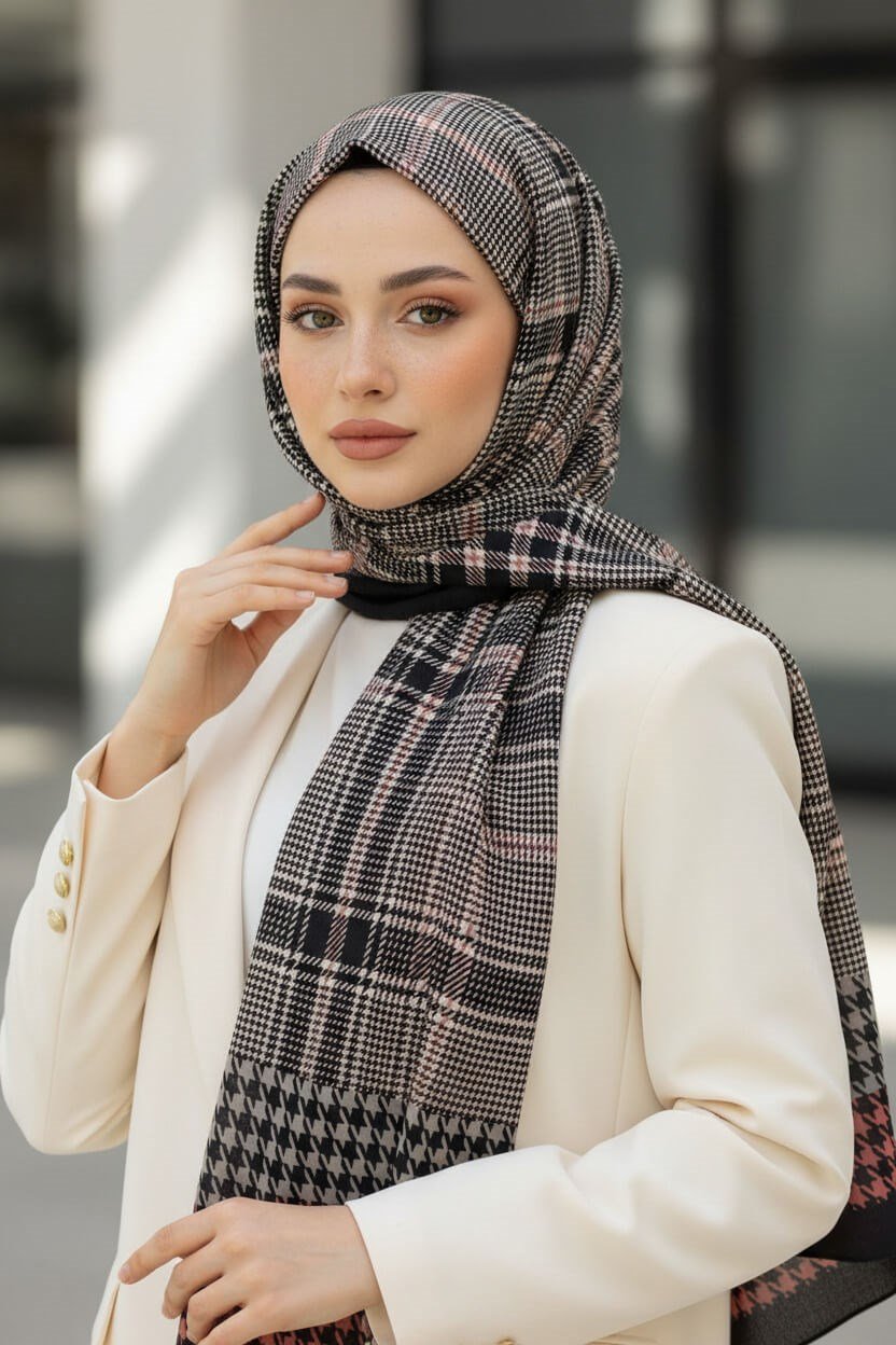 KREP EKOSELİ KAZAYAK DESENLİ PUDRA RENKLİ 75X195 KIRIŞMAZ ŞAL