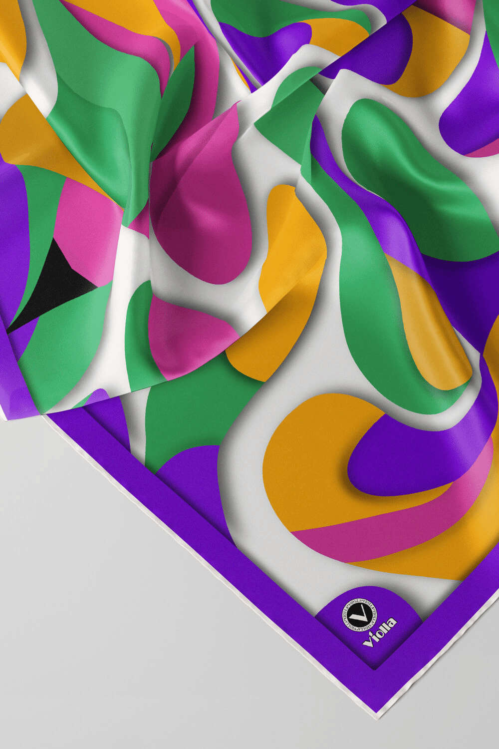 Twill Soyut Geometrik Desenli Mor - Buz Mavisi Renkli 90x90 Eşarp (İpek İçermez) Dikim Şekli : El Dikişi