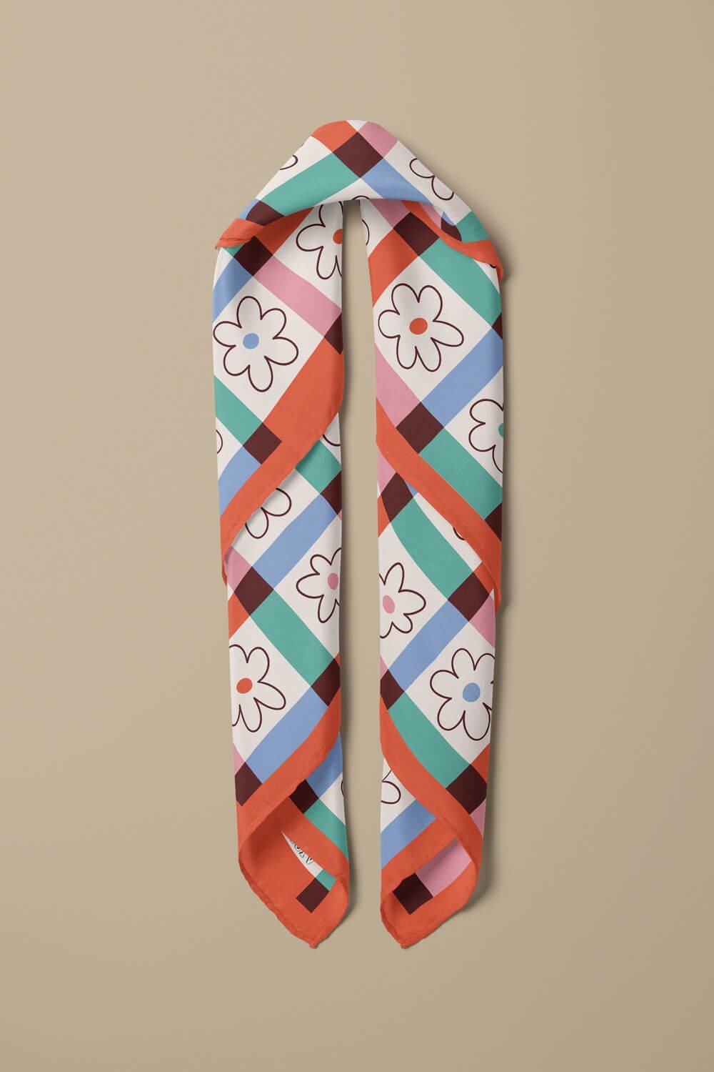 %100 İpek Çiçek Desenli Kadın Bandana