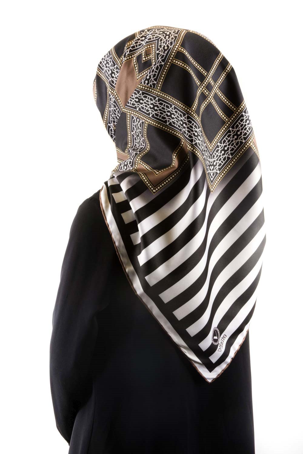 Twill Çizgili ve Kareli Desenli Vizon Renkli 90x90 Eşarp (İpek İçermez) Kenar Dikiş Şekli El Dikişli