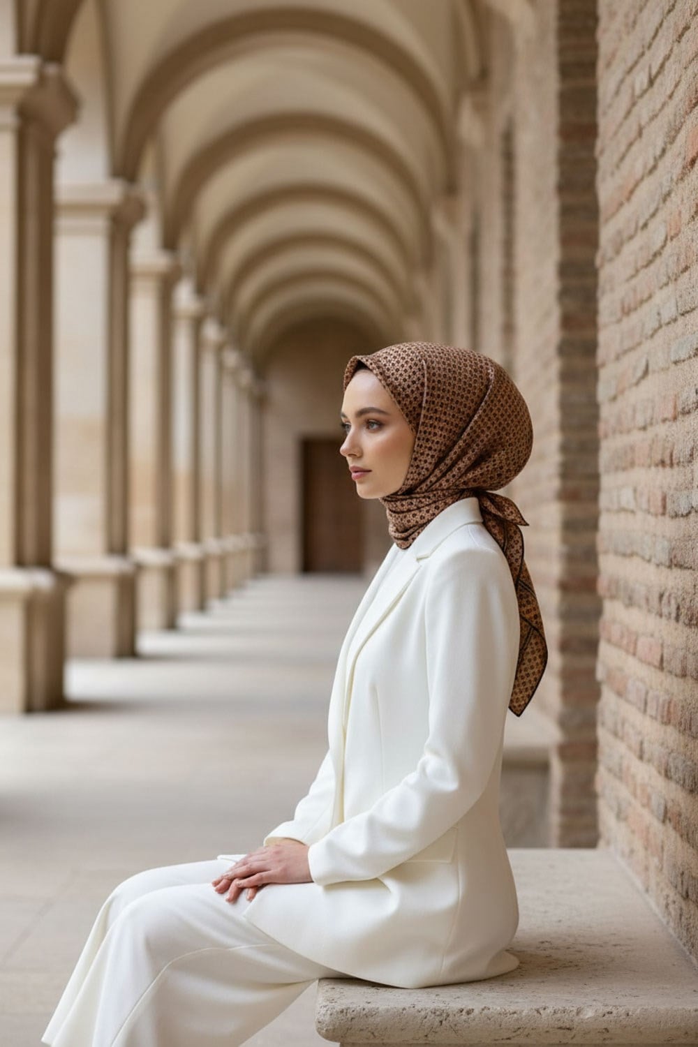 %100 Twill İpek Zincir Desenli Bakır - Siyah Renkli 90x90 Eşarp Dikim Şekli : El Dikişi