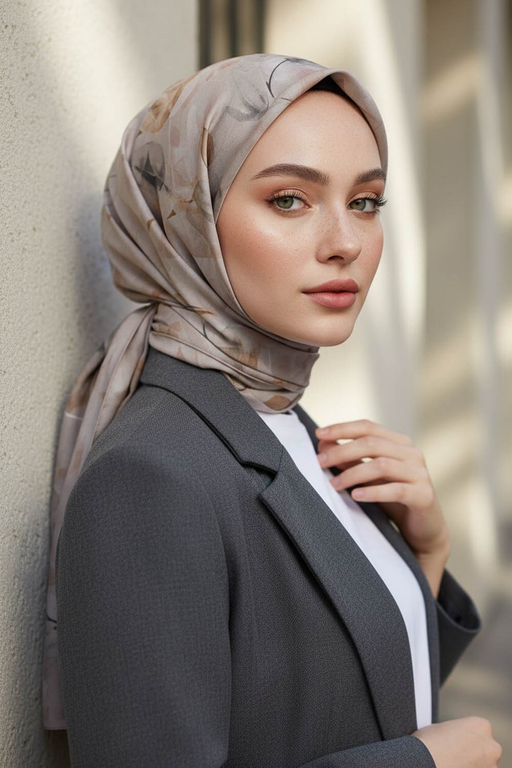 KREP SONBAHAR DESENLİ GRİ RENKLİ 75X195 KIRIŞMAZ ŞAL