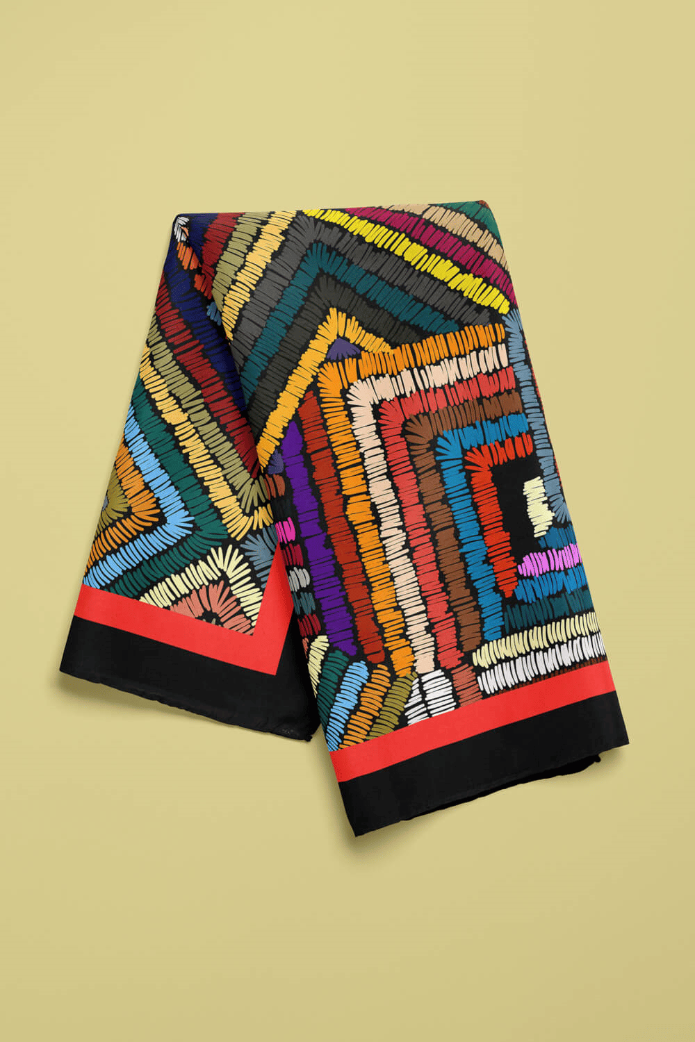 Kadın Çok Renkli Otantik  Desenli 50x50 Bandana HYL DG0788-22