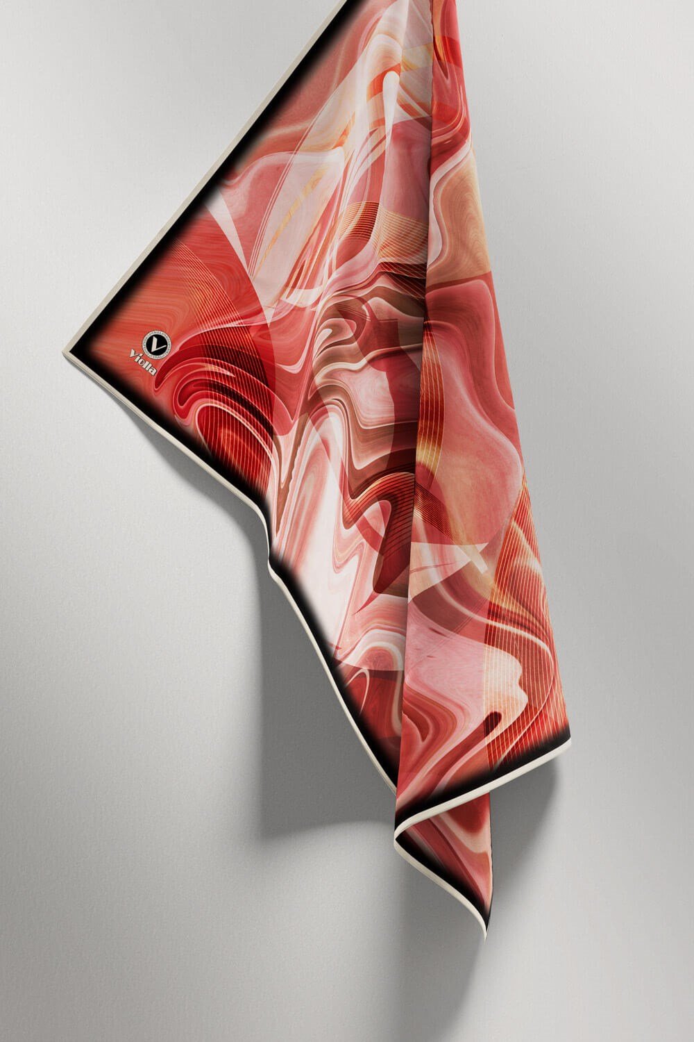 Twill Soyut Dalga Desenli Kırmızı Renkli 90x90 Eşarp (İpek İçermez) Dikim Şekli : El Dikişi