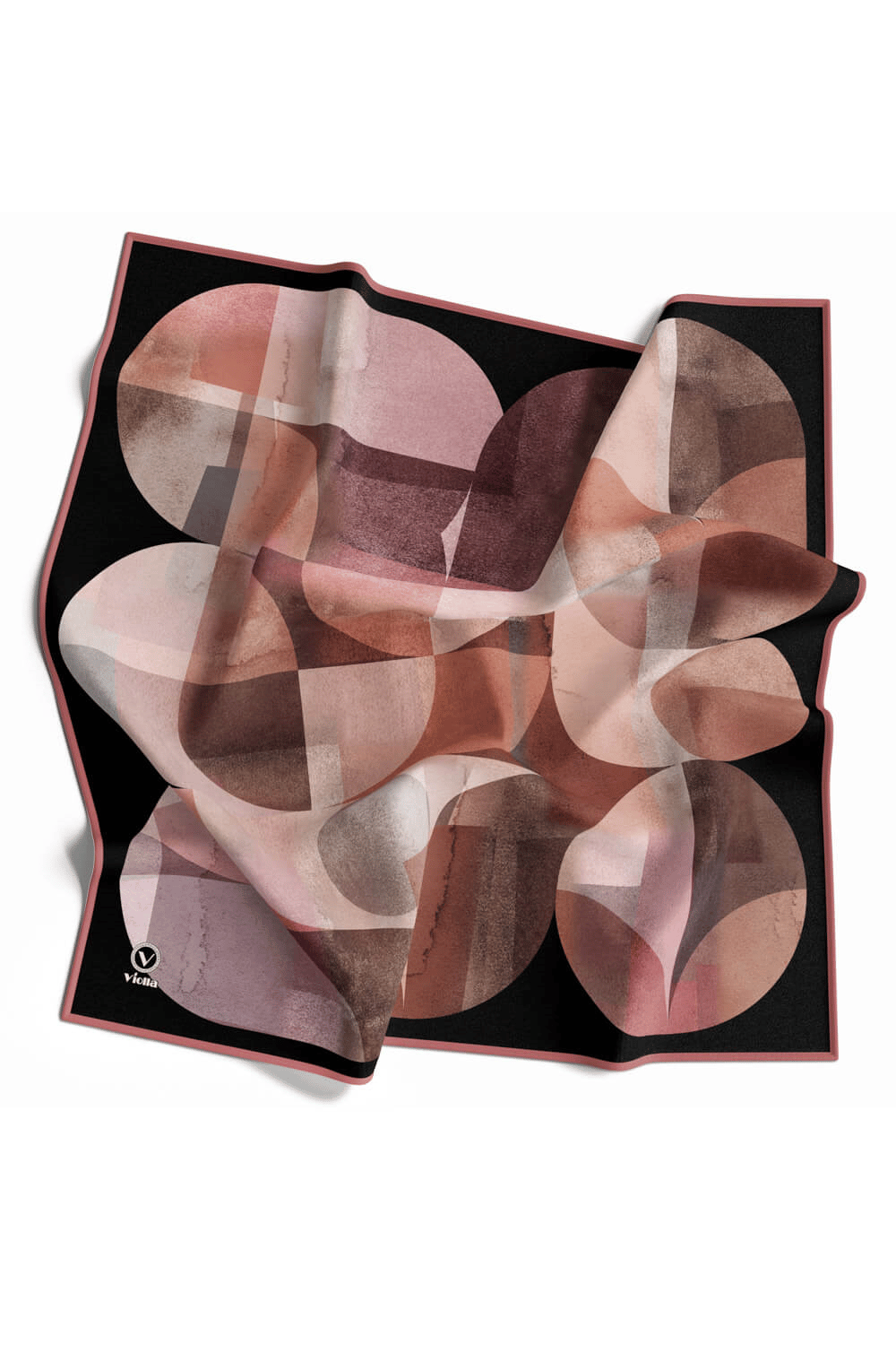 Twill Geometrik Desenli Pembe Renkli 90x90 Eşarp (İpek İçermez)Kenar Dikiş Şekli El Dikişli