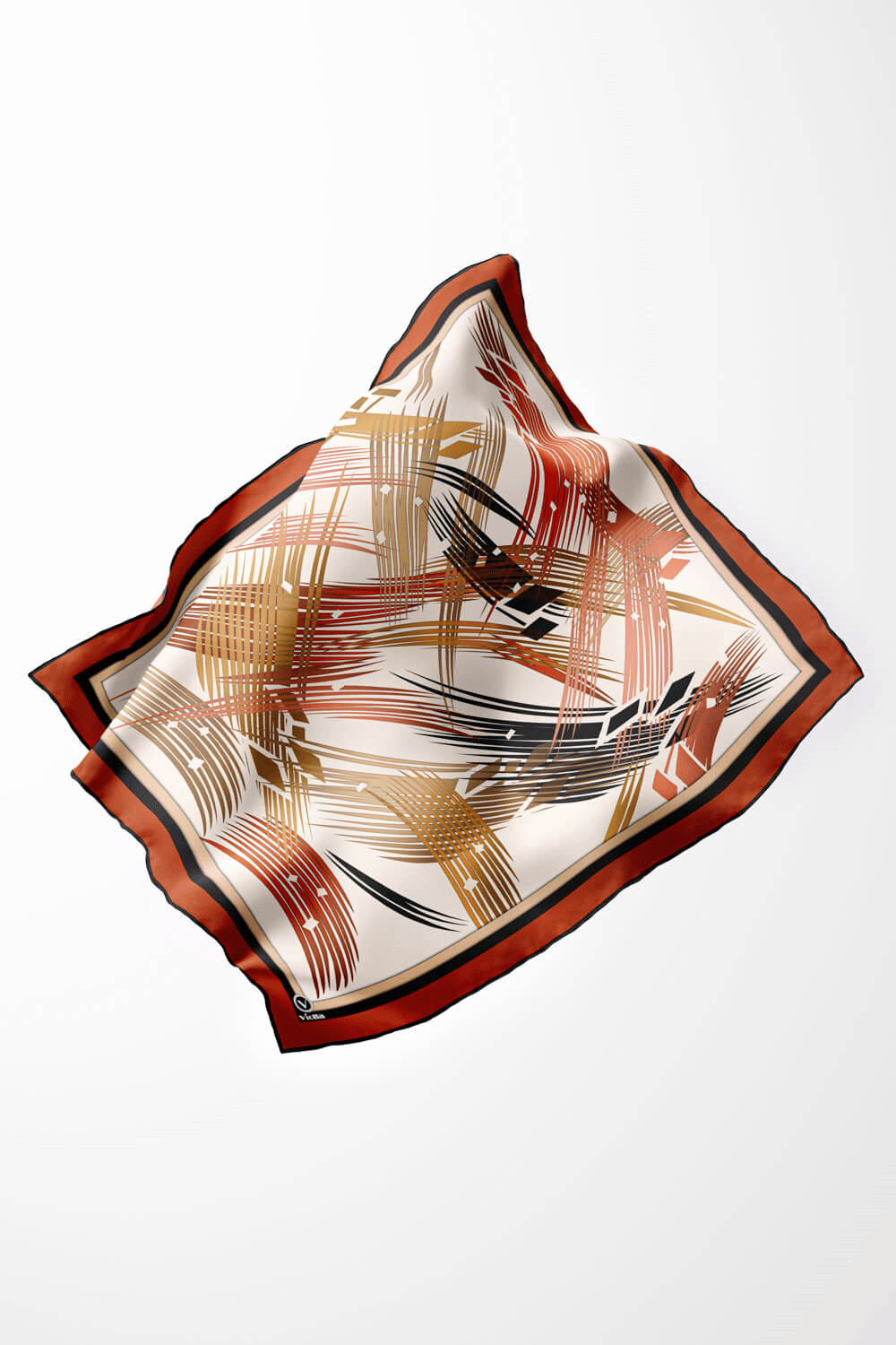 Twill Geometrik Desenli Taba Renkli 90x90 Eşarp (İpek İçermez) Kenar Dikiş Şekli El Dikişli
