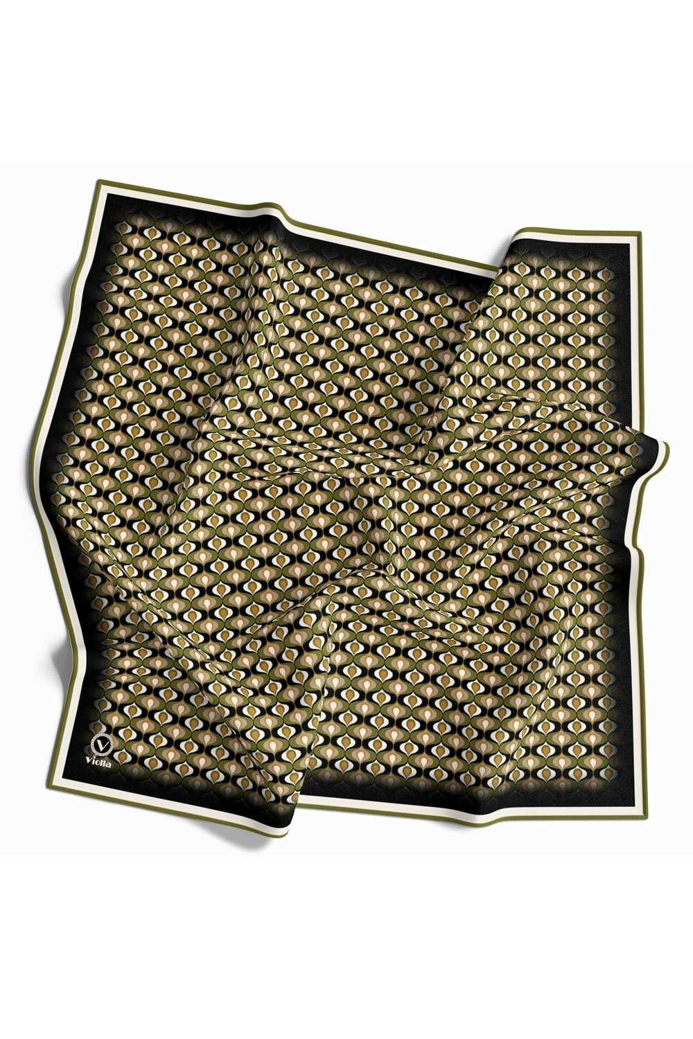 Twill Çıtır Desenli Haki Renkli 90x90 Eşarp (İpek İçermez) Kenar Dikiş Şekli El Dikişli