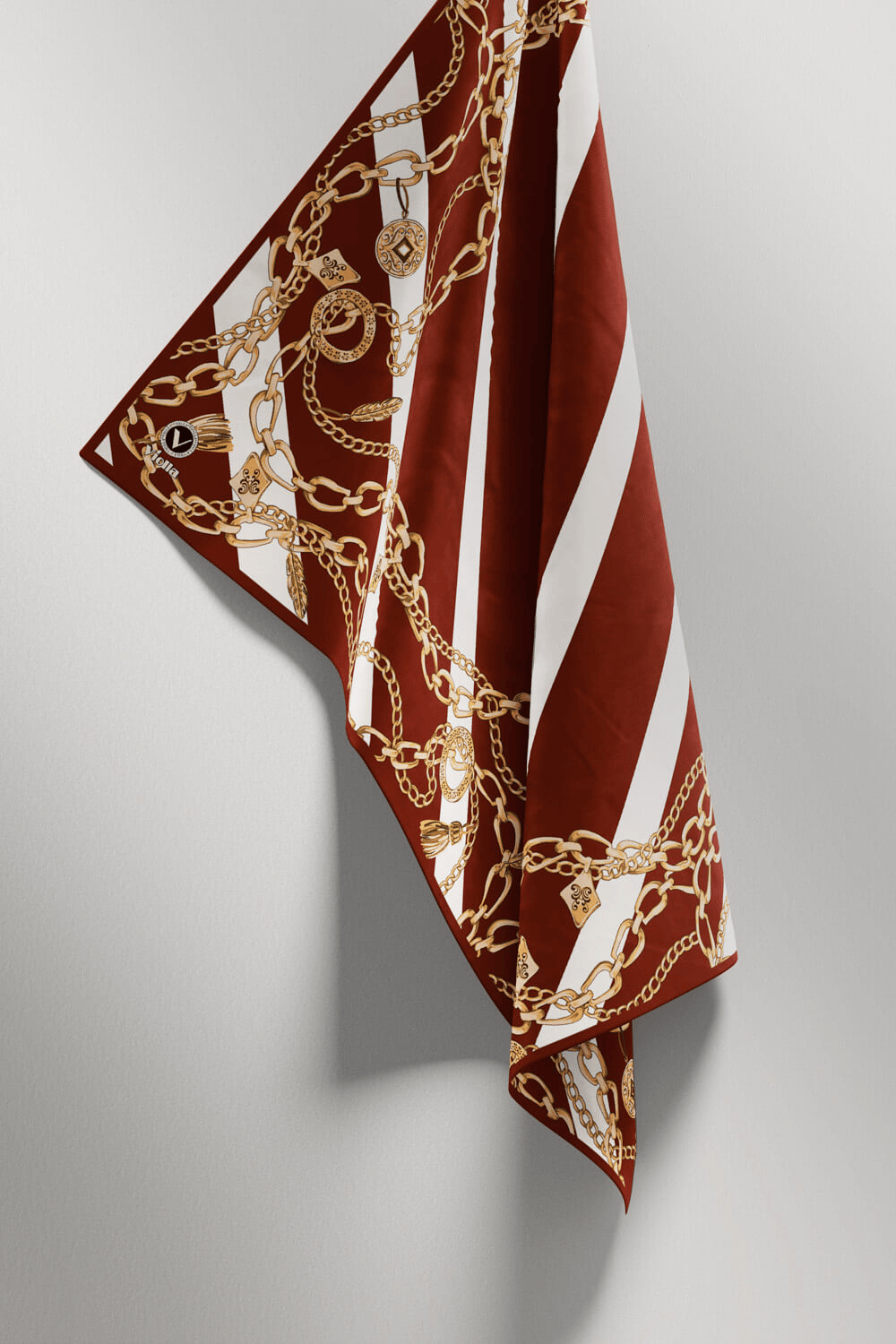 Twill Çizgili Zincir Desenli Bordo Renkli 90x90 Eşarp (İpek İçermez) Kenar Dikiş Şekli El Dikişli