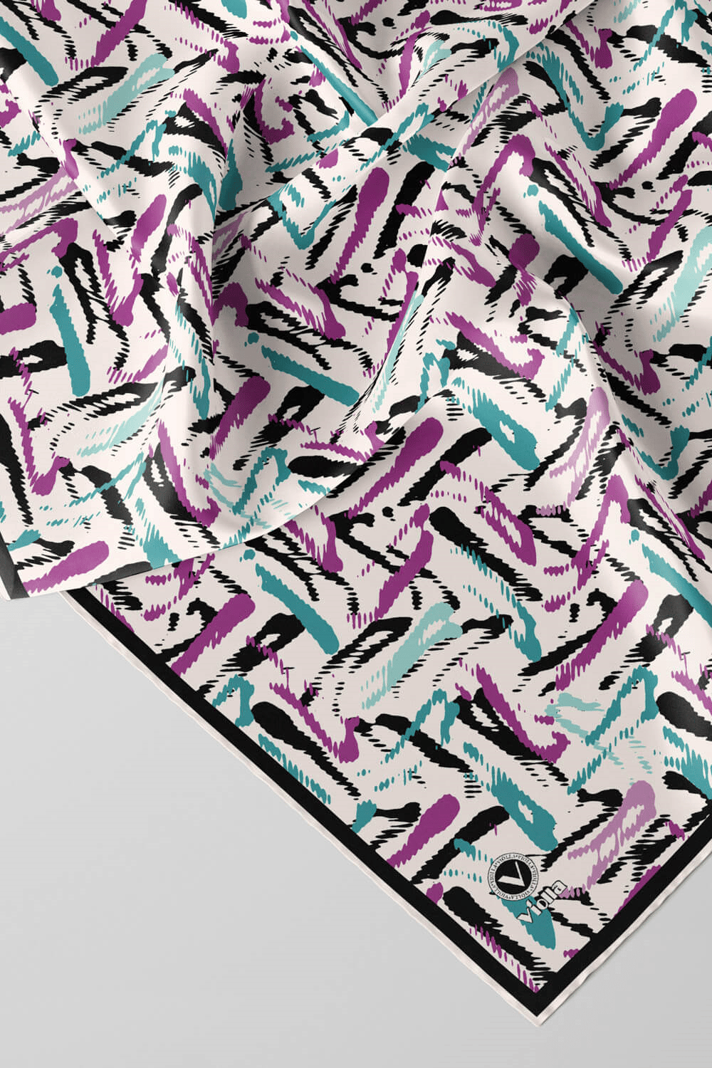 Twill Geometrik Desenli Mürdüm - Petrol Yeşili Renkli 90x90 Eşarp (İpek İçermez) Dikim Şekli : El Dikişi