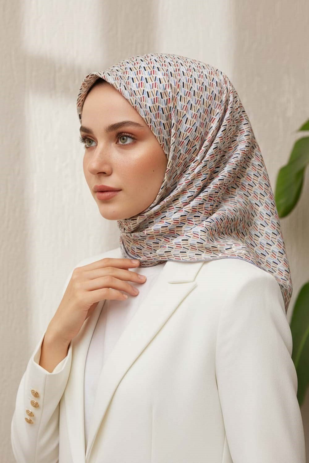 %100 Twill İpek Çizgi Desenli Gri Renkli 90x90 Eşarp Dikim Şekli : El Dikişi
