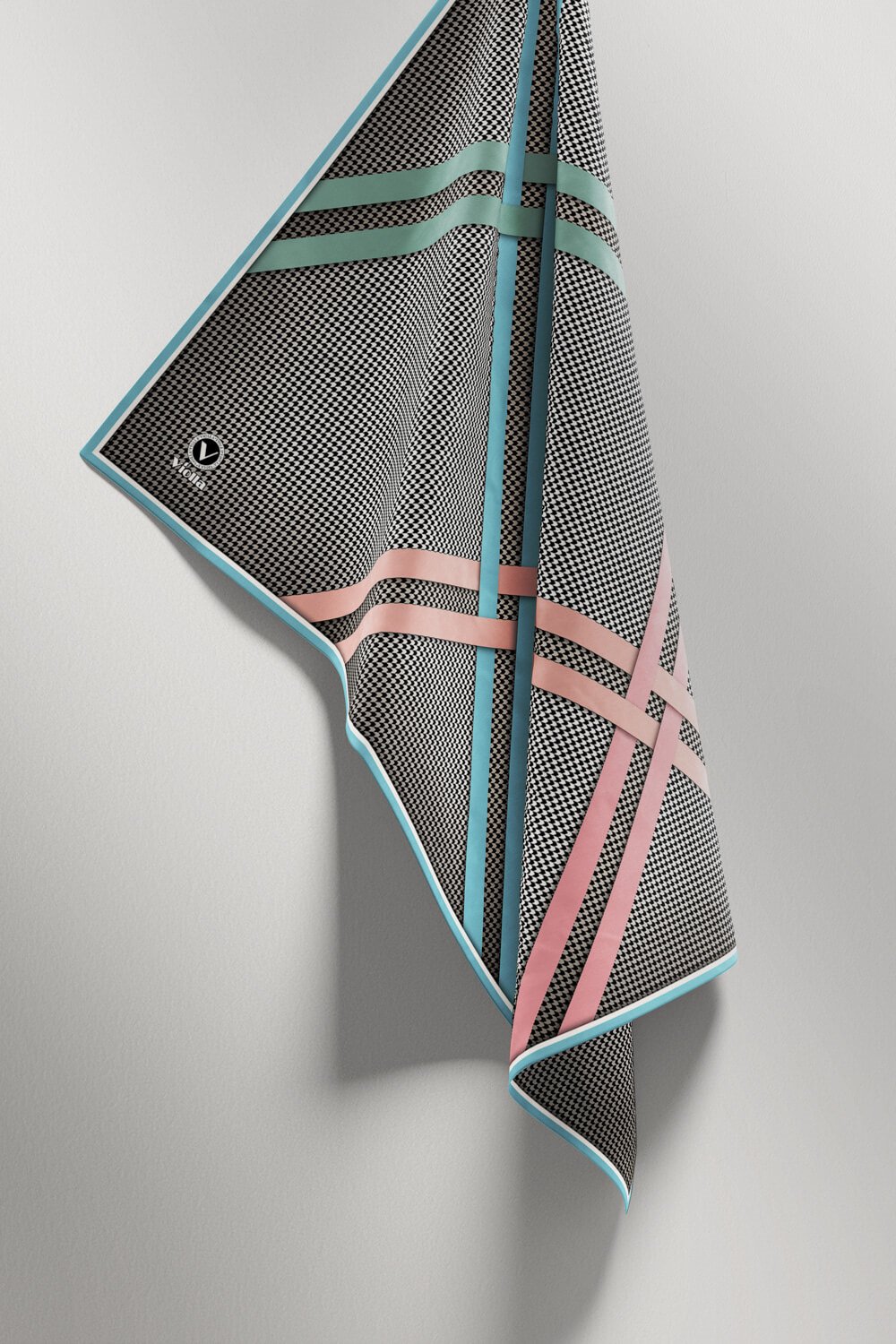 Twill Çizgili Pötikareli Çizgili Desenli Somon Renkli 90x90 Eşarp (İpek İçermez)