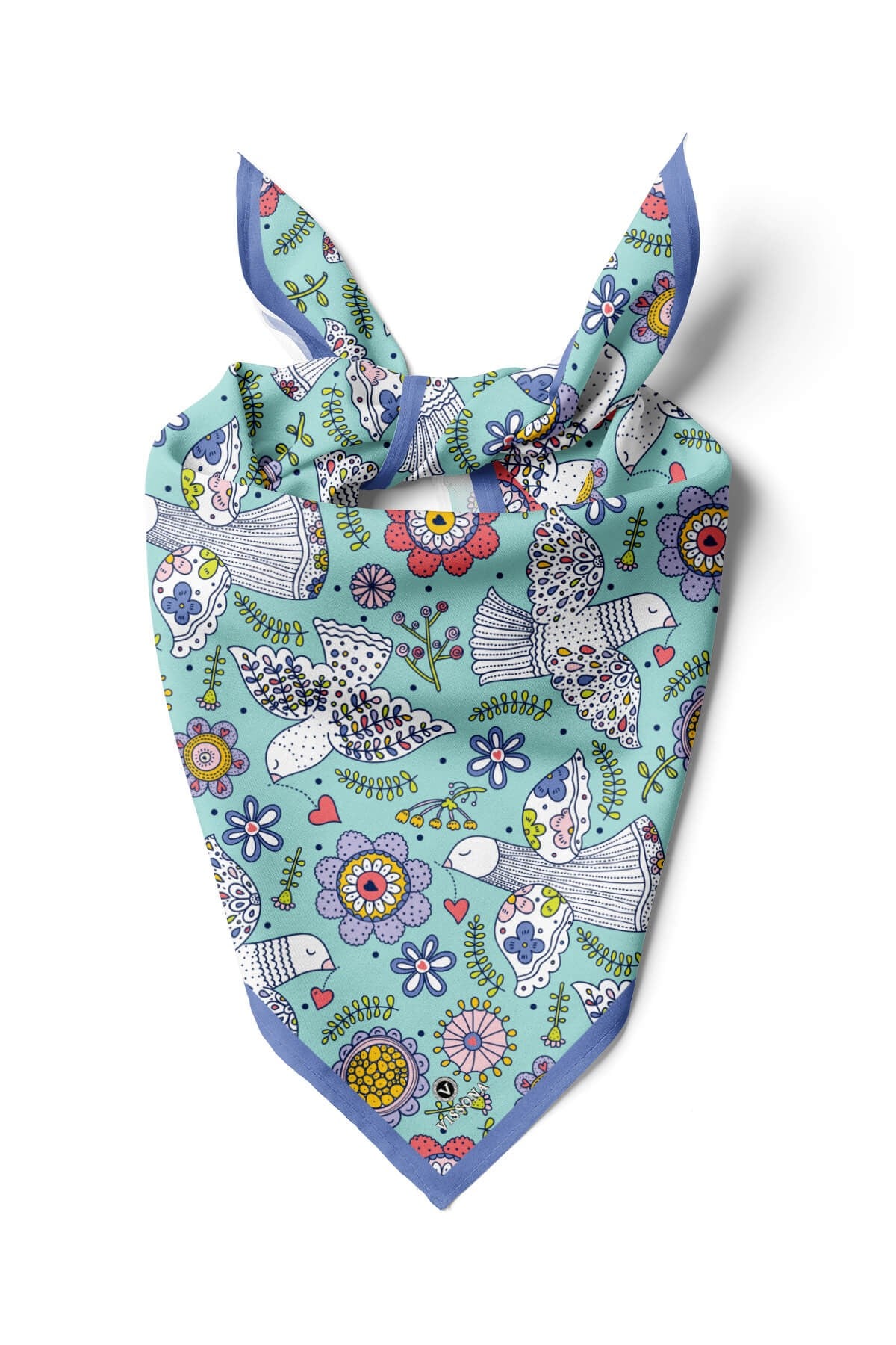 %100 İpek Kuş Desenli Kadın Bandana