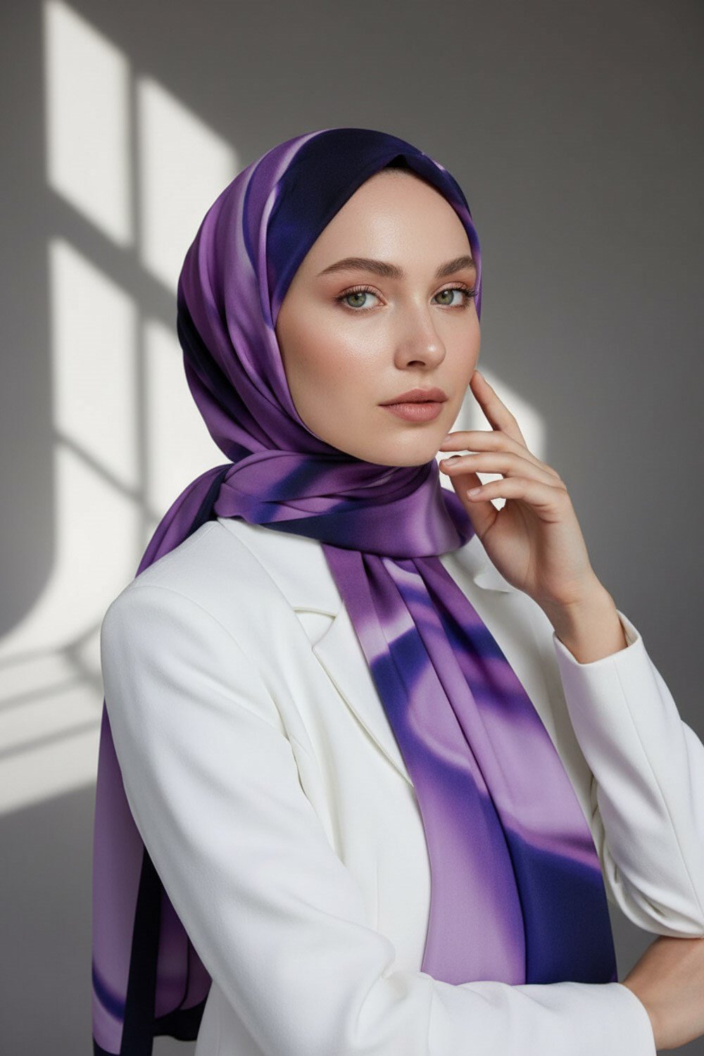 KREP DALGA DESENLİ LİLA - LACİVERT RENKLİ 75X195 KIRIŞMAZ EŞARP