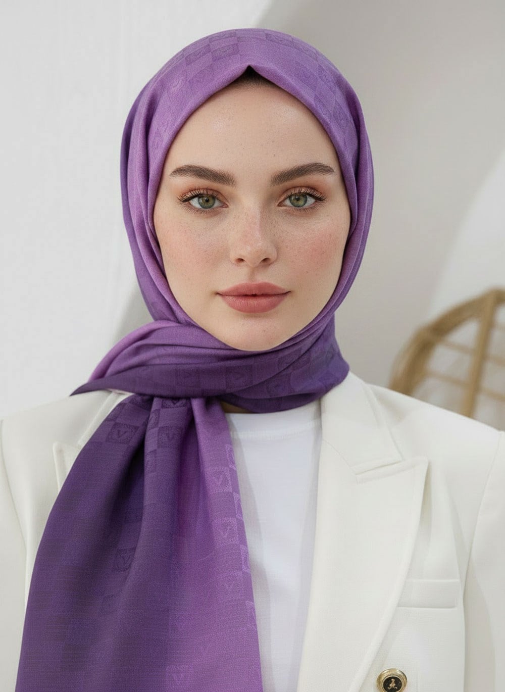 Vissona %57 İPEK %43 PAMUK Degrade Desenli Lila Renkli Şal -  70x190 Dikiş Tipi İtalyan Dikişli