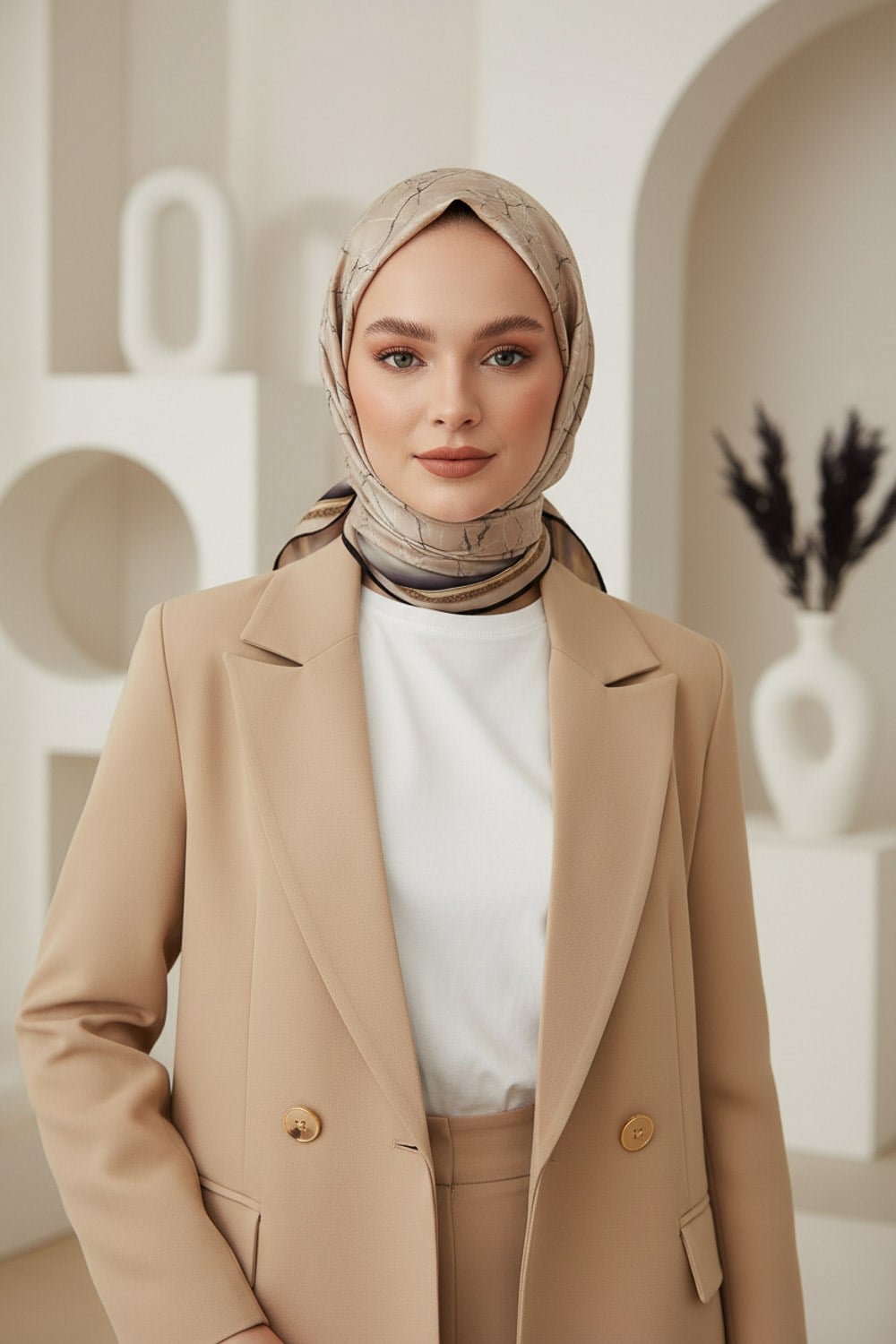 % 57 İPEK % 43 VİSKON Twill İpek Mermer Desenli Taş Renkli 90x90 Eşarp Dikim Şekli : El Dikişi