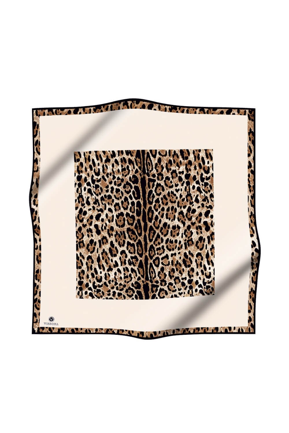 %100 Twill İpek Leopar Desenli Krem Renkli 90x90 Eşarp Dikim Şekli : El Dikişi